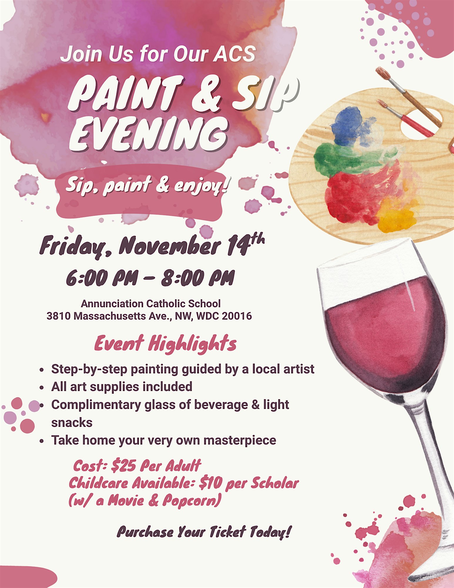 Paint and Sip with a Purpose at Annunciation Parish Center – Washington, DC