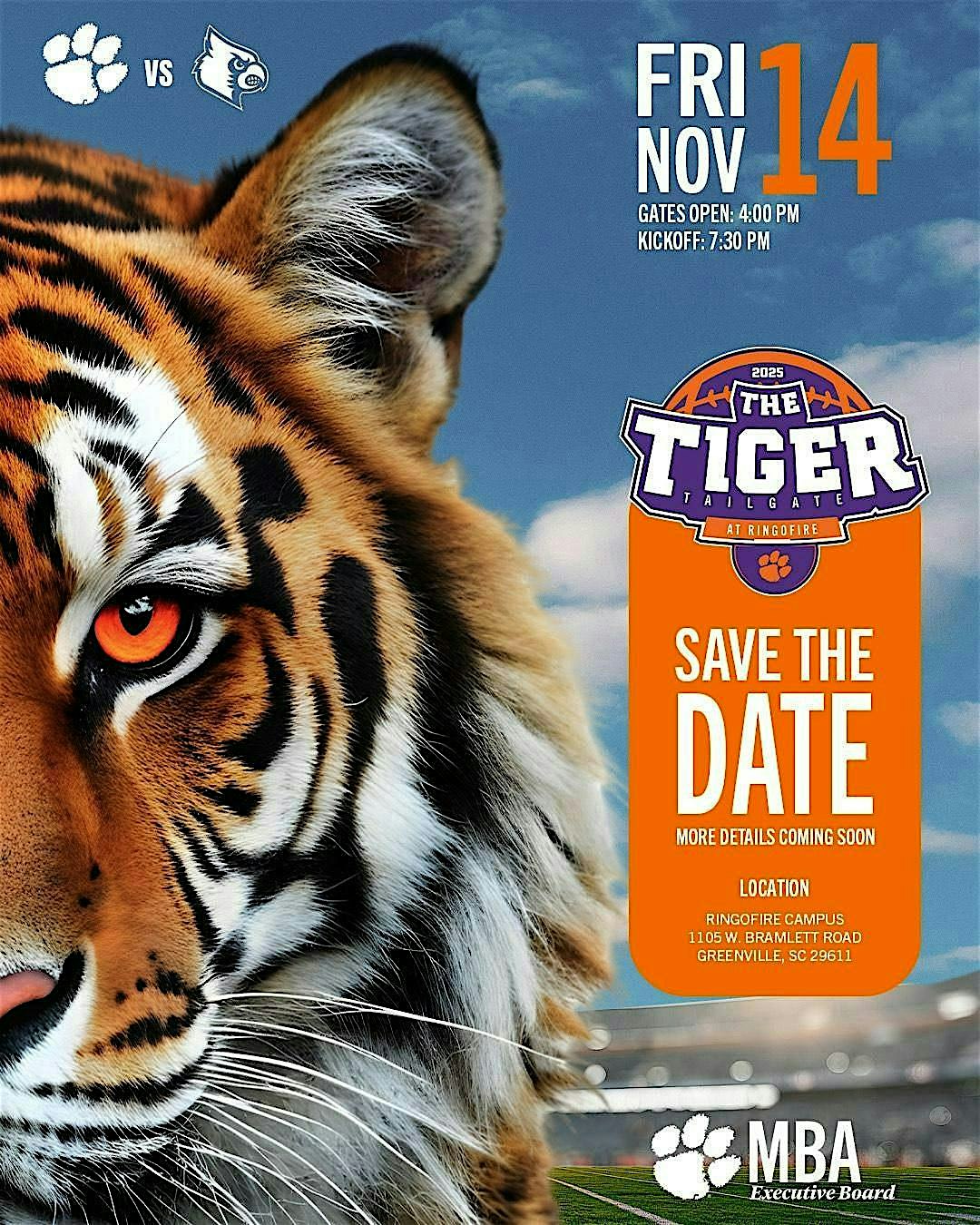 The Tiger Tailgate at RingoFire at 1105 W Bramlett Rd – Greenville, SC