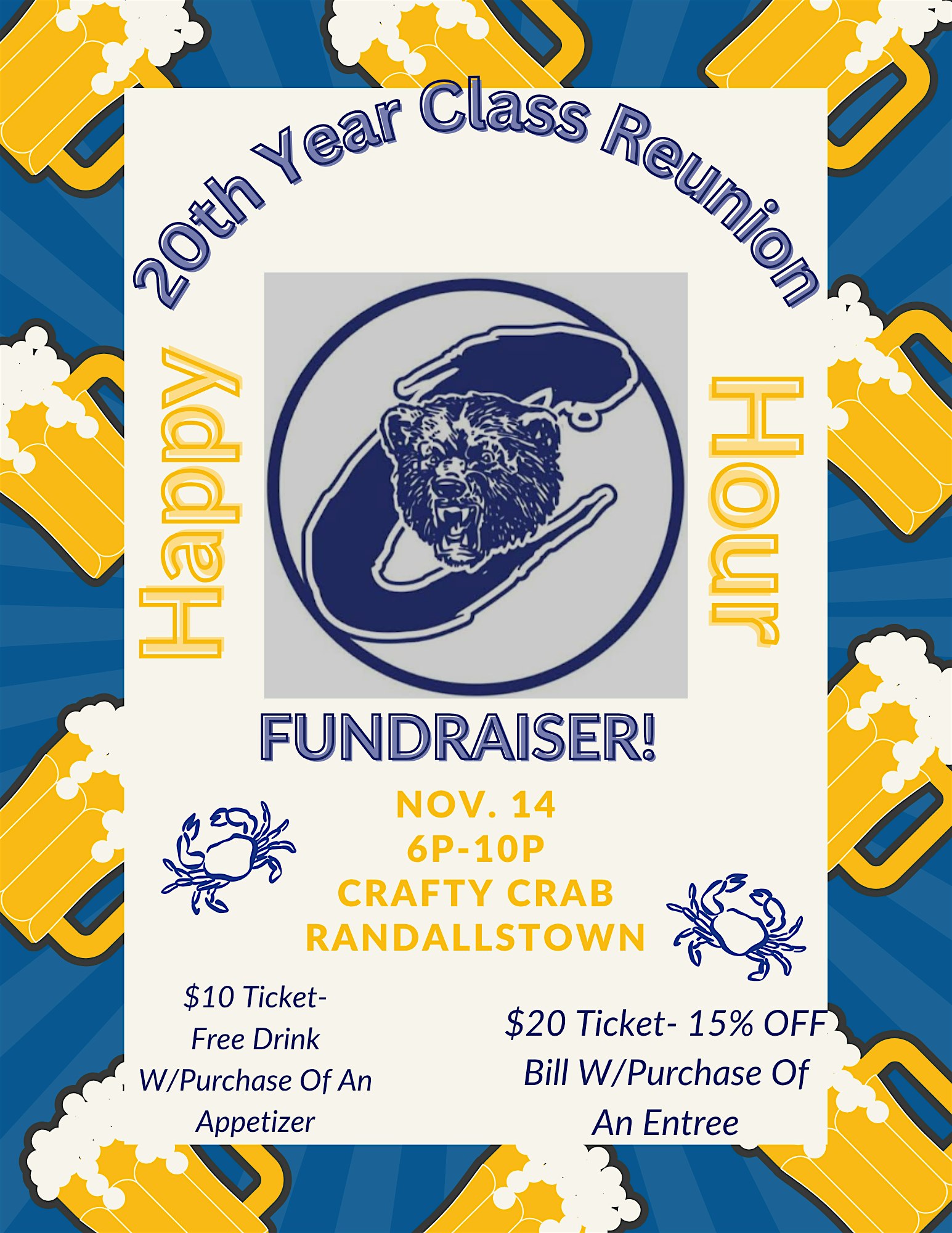 Happy Hour Fundraiser 20yr reunion at Crafty Crab – Randallstown, MD