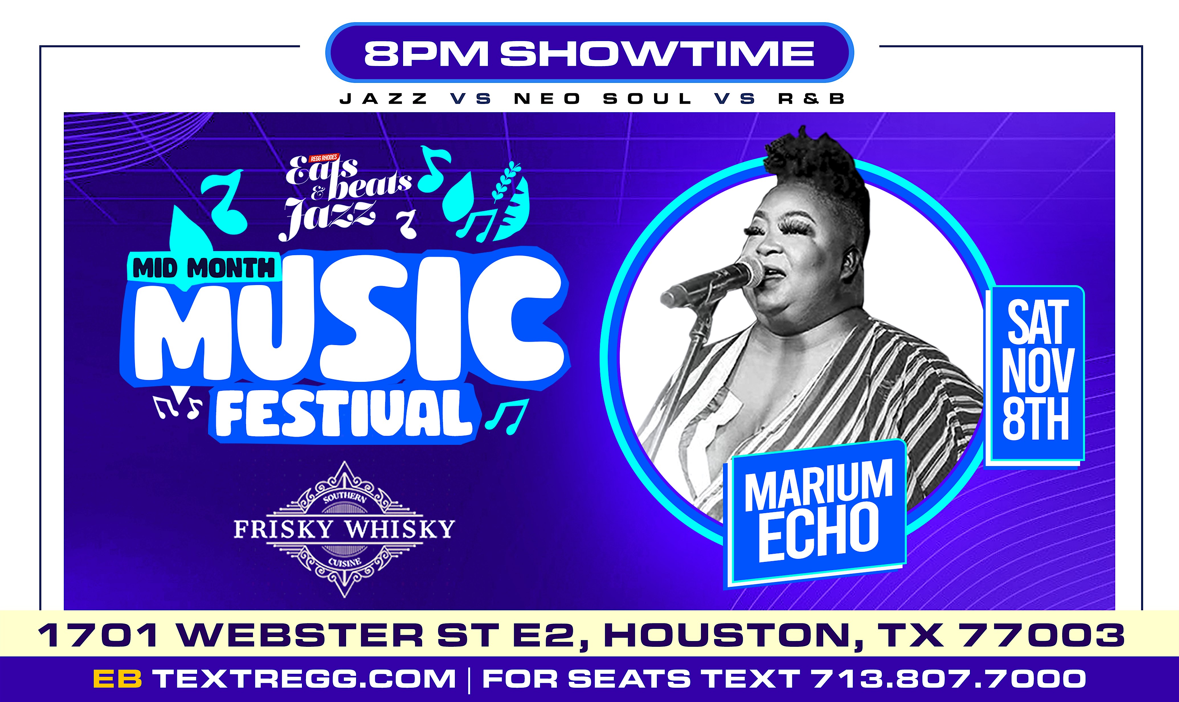 8PM FREE LIVE MUSIC SHOWCASE in MIDTOWN – (WITH RSVP) at Frisky Whisky live jazz bar & restaurant – Houston, TX