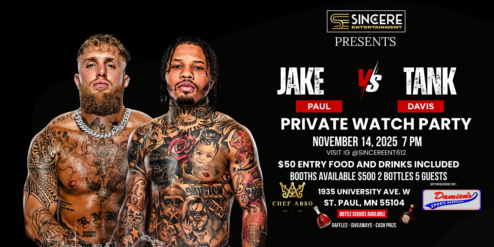 Jake Paul vs Tank Davis Watch Party – Presented by: Sincere Ent. at 1935 University Ave W – Saint Paul, MN