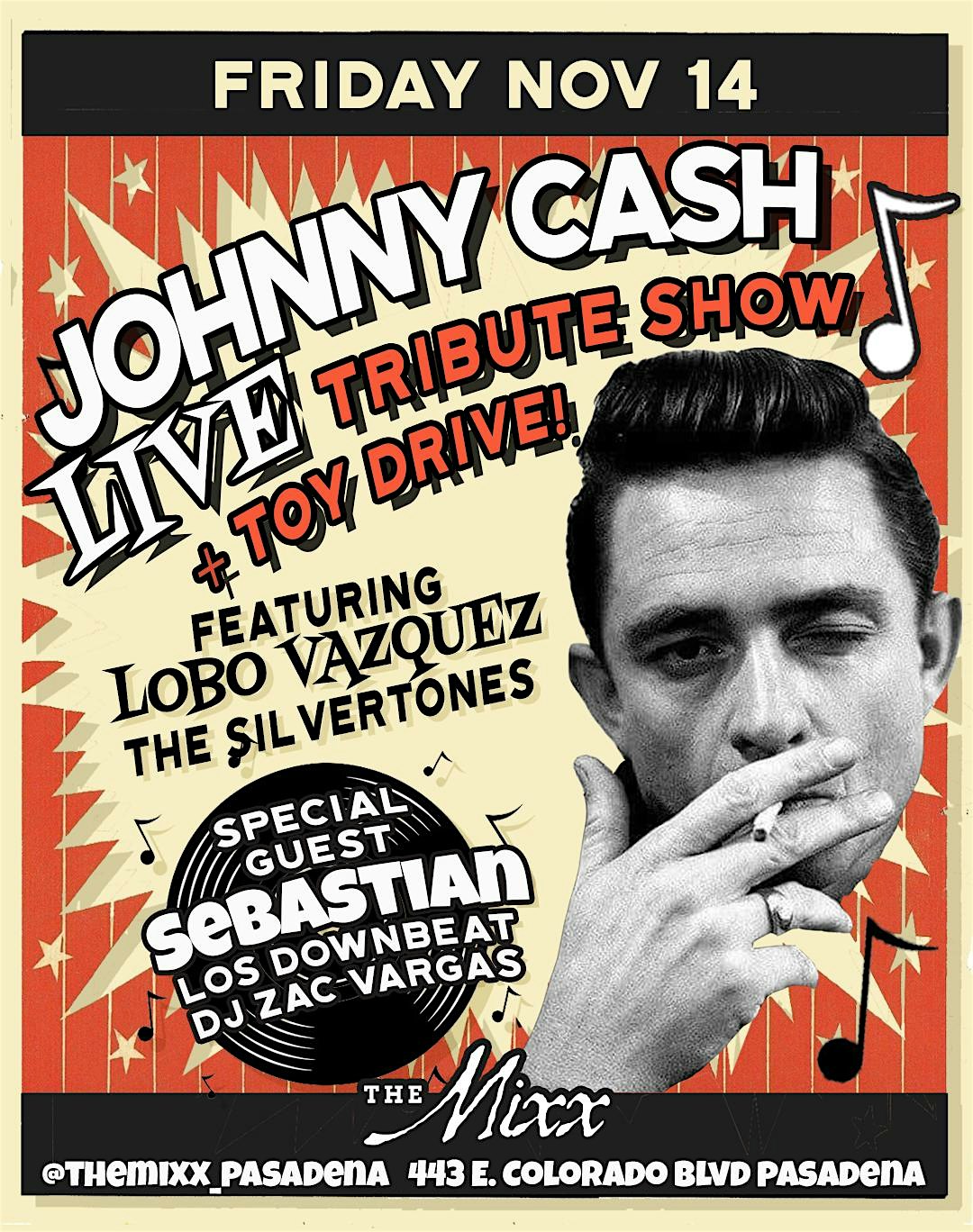 JOHNNY CASH Live Tribute Show & Toy Drive Rockabilly Record Hop at The Mixx – Pasadena, CA