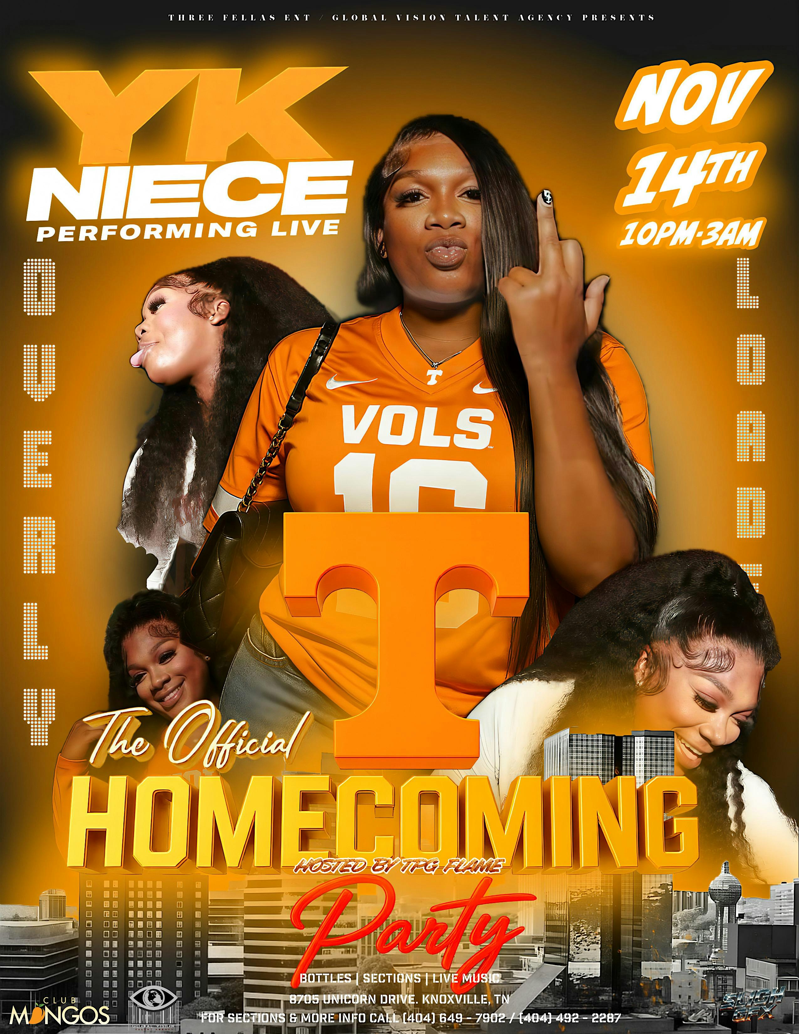 “YK NIECE PERFORMING LIVE” THE OFFICIAL HOMECOMING PARTY at Mangos Lounge – Knoxville, TN