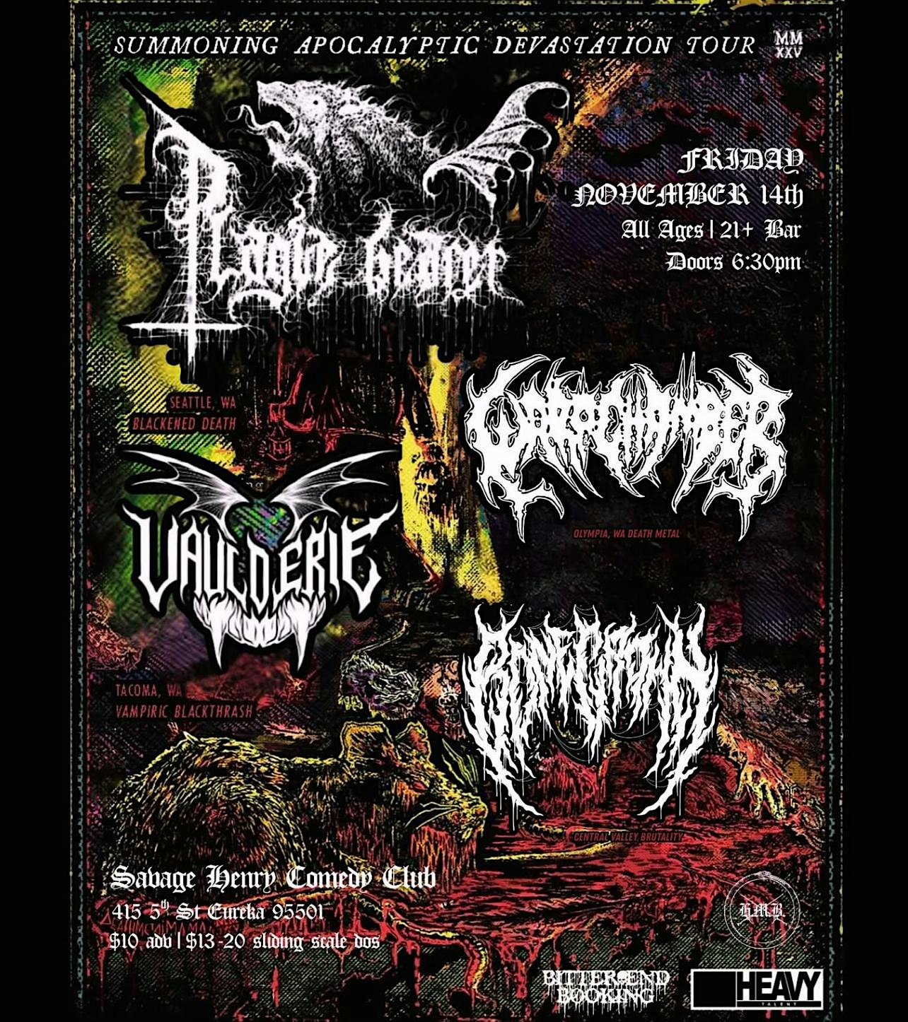 Metal Friday: Plague Bearer, Vaulderie, Warpchamber, Bone Crown at Savage Henry Comedy Club – Eureka, CA