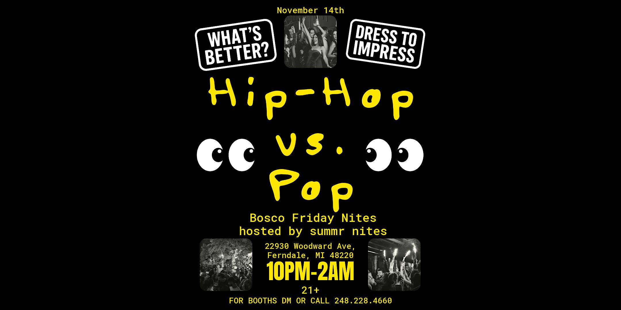 Hip-Hop vs. Pop Party – Bosco Friday Nites – November 14th at The Bosco – Ferndale, MI