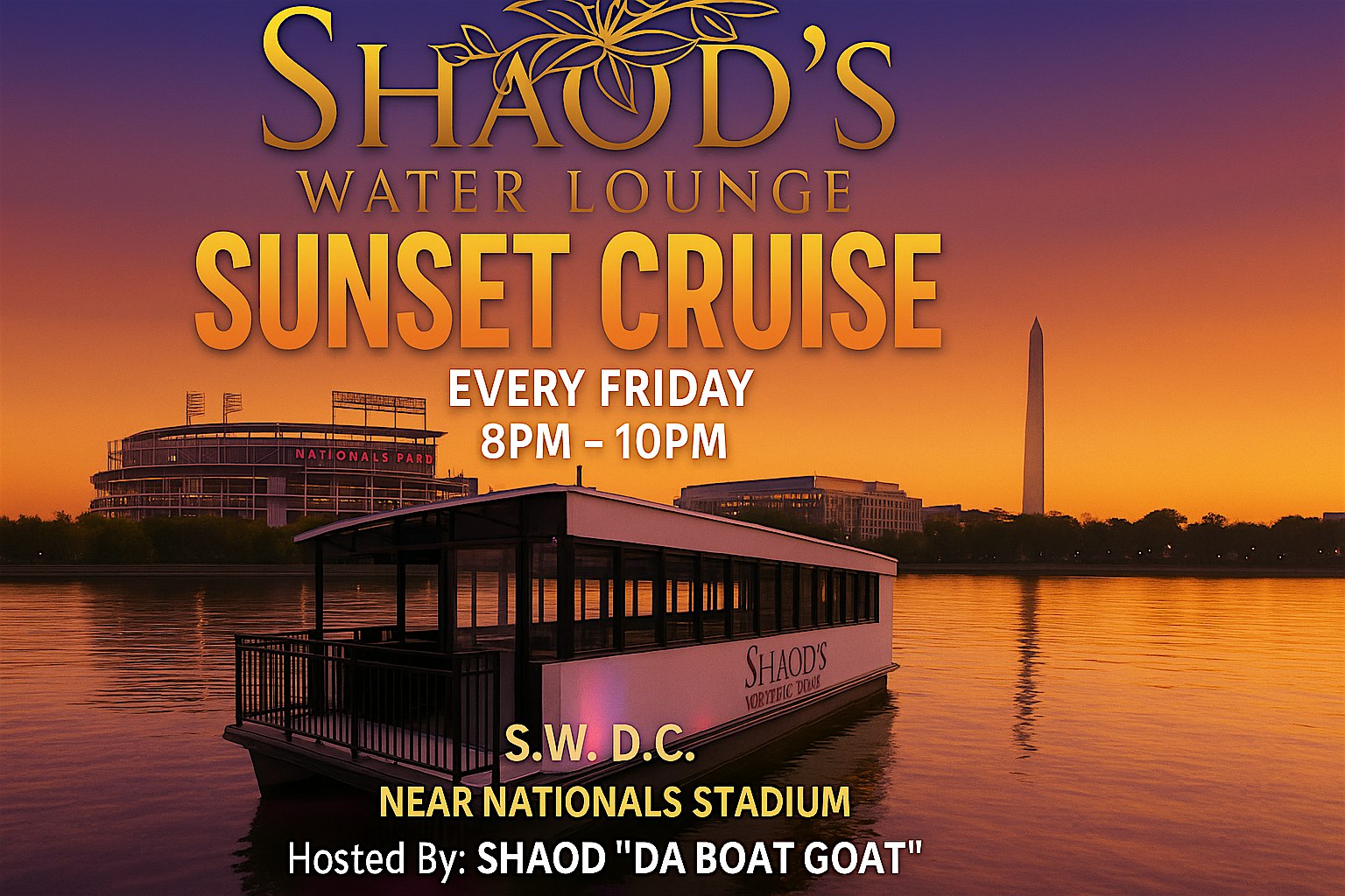 Shaod’s Water Lounge ” R & B Water Vibez Cruise” (Boat Indoors w/Heat) at James Creek Marina – Washington, DC