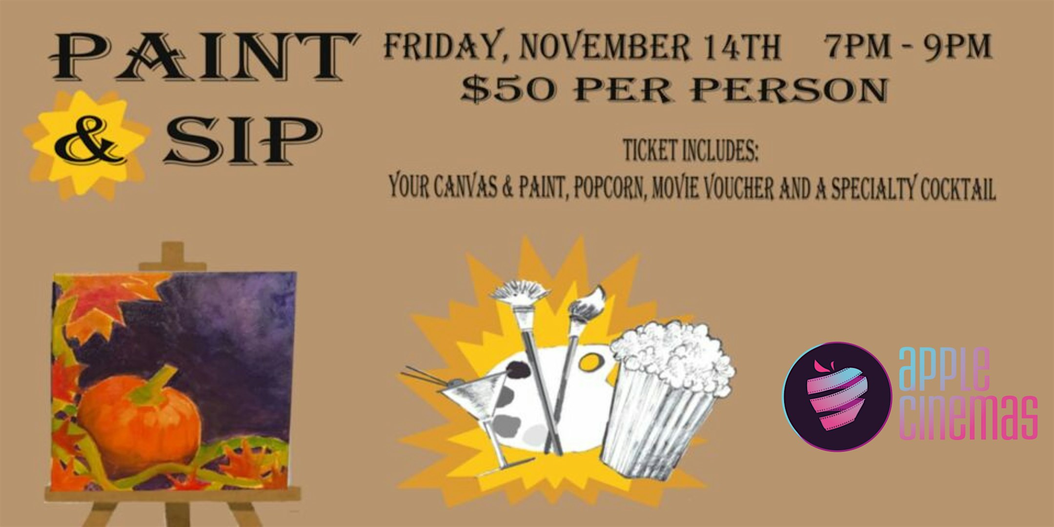 Apple Cinemas Paint & Sip Night at Apple Cinemas White Plains City Center IMAX – White Plains, NY