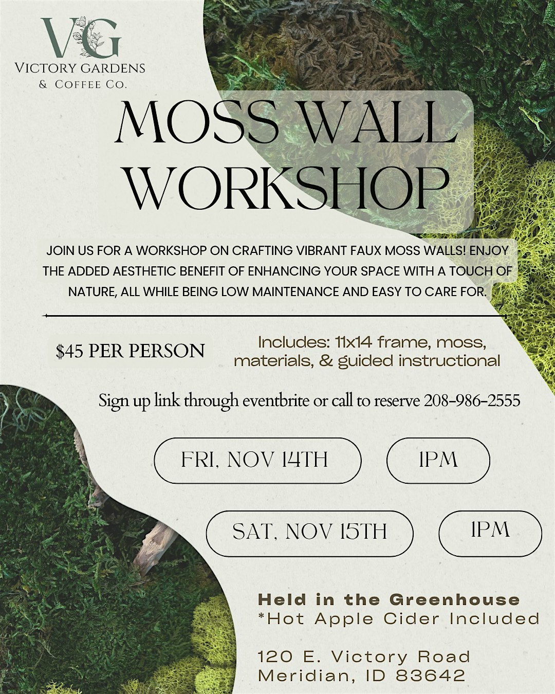 Moss Wall Workshop (Friday) at 120 E Victory Rd – Meridian, ID