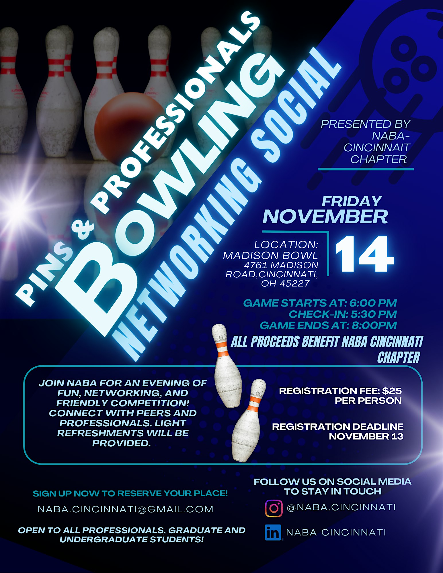 PINS & PROFESSIONALS BOWLING NETWORKING SOCIAL at Madison Bowl – Cincinnati, OH
