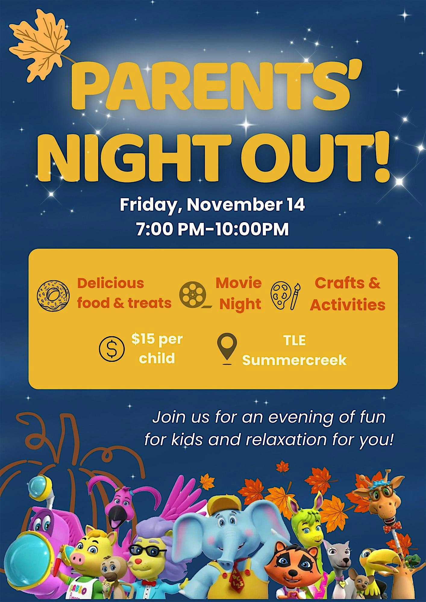 Parents’ Night Out! at The Learning Experience – Fort Worth Summer Creek – Fort Worth, TX