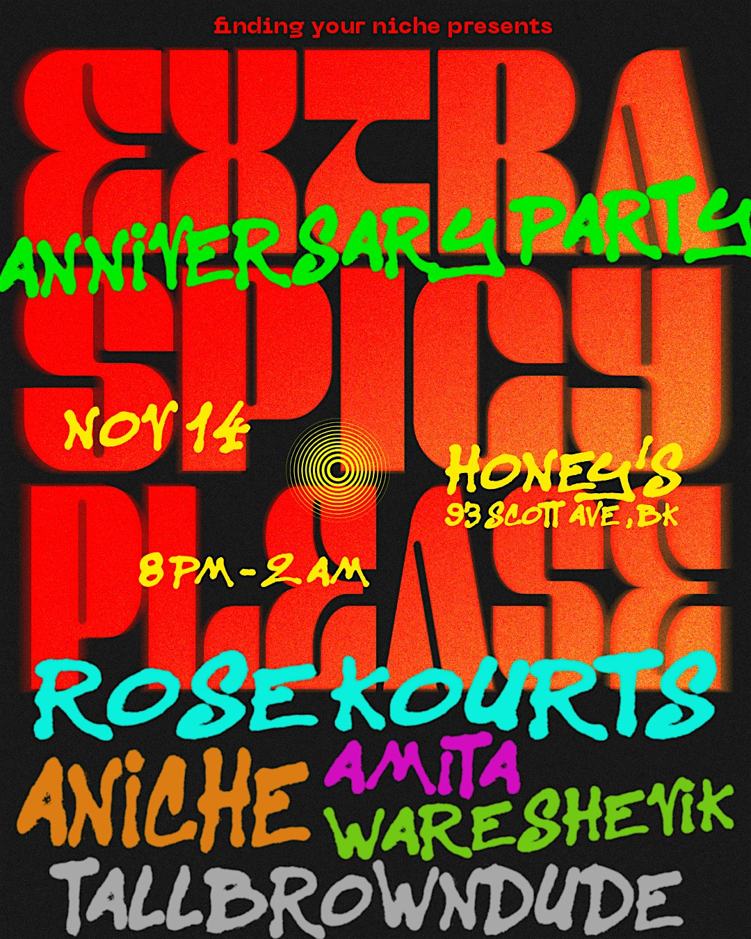 EXTRA SPICY PLEASE — Anniversary party at Honey’s – Brooklyn, NY