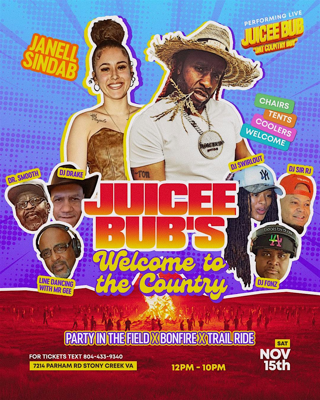Juicee Bub’s “WELCOME TO THE COUNTRY” Party In The FIELD|Bonfire|Trail Ride at 7214 Parham Rd – Stony Creek, VA