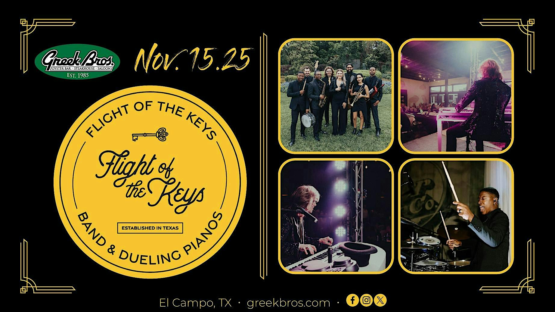 Flight of The Keys Dueling Pianos at Greek Bros. Oyster Bar & Grill – El Campo, TX