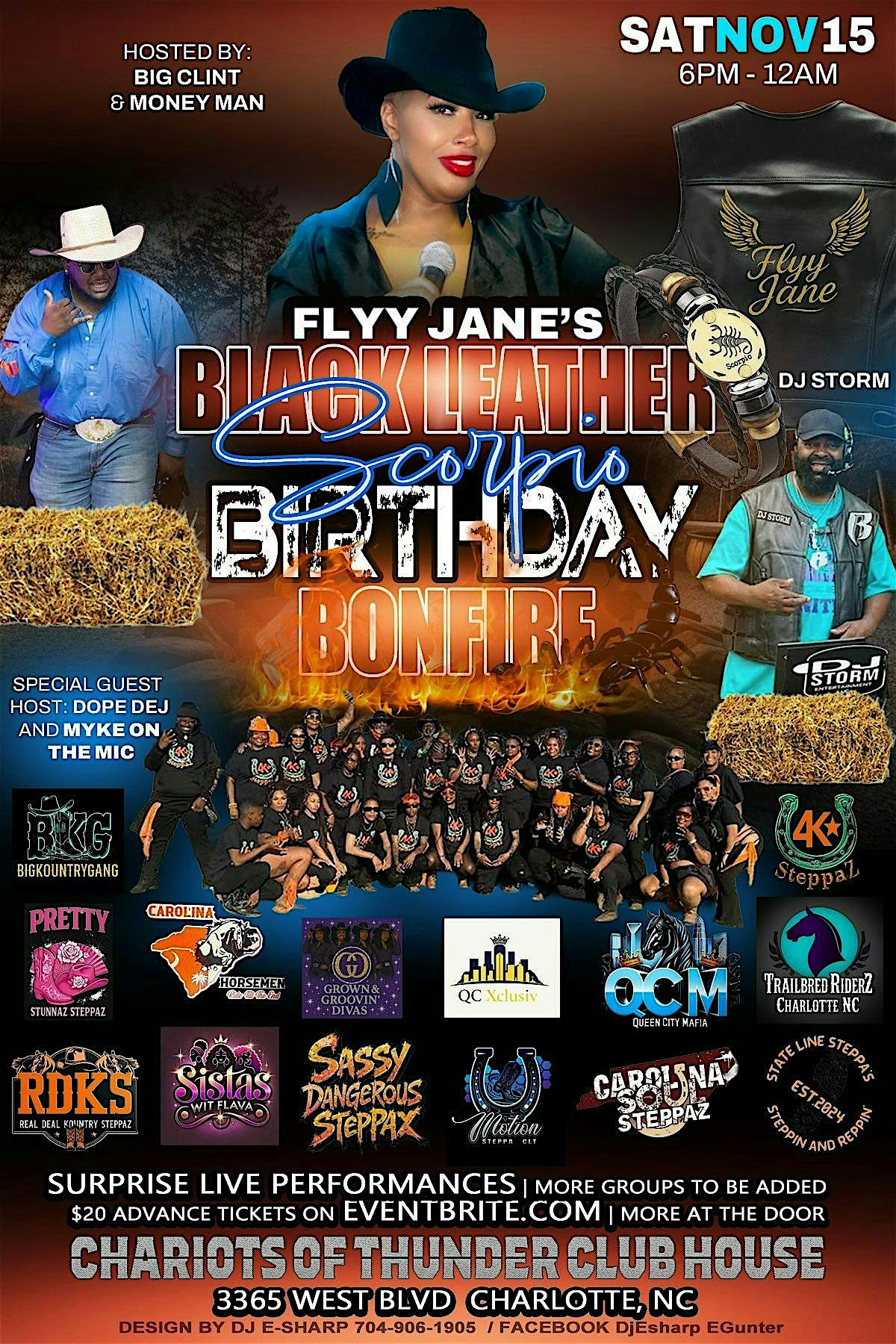 Flyy Jane’s Black Leather Scorpio Birthday Bon Fire at 3365 West Blvd – Charlotte, NC