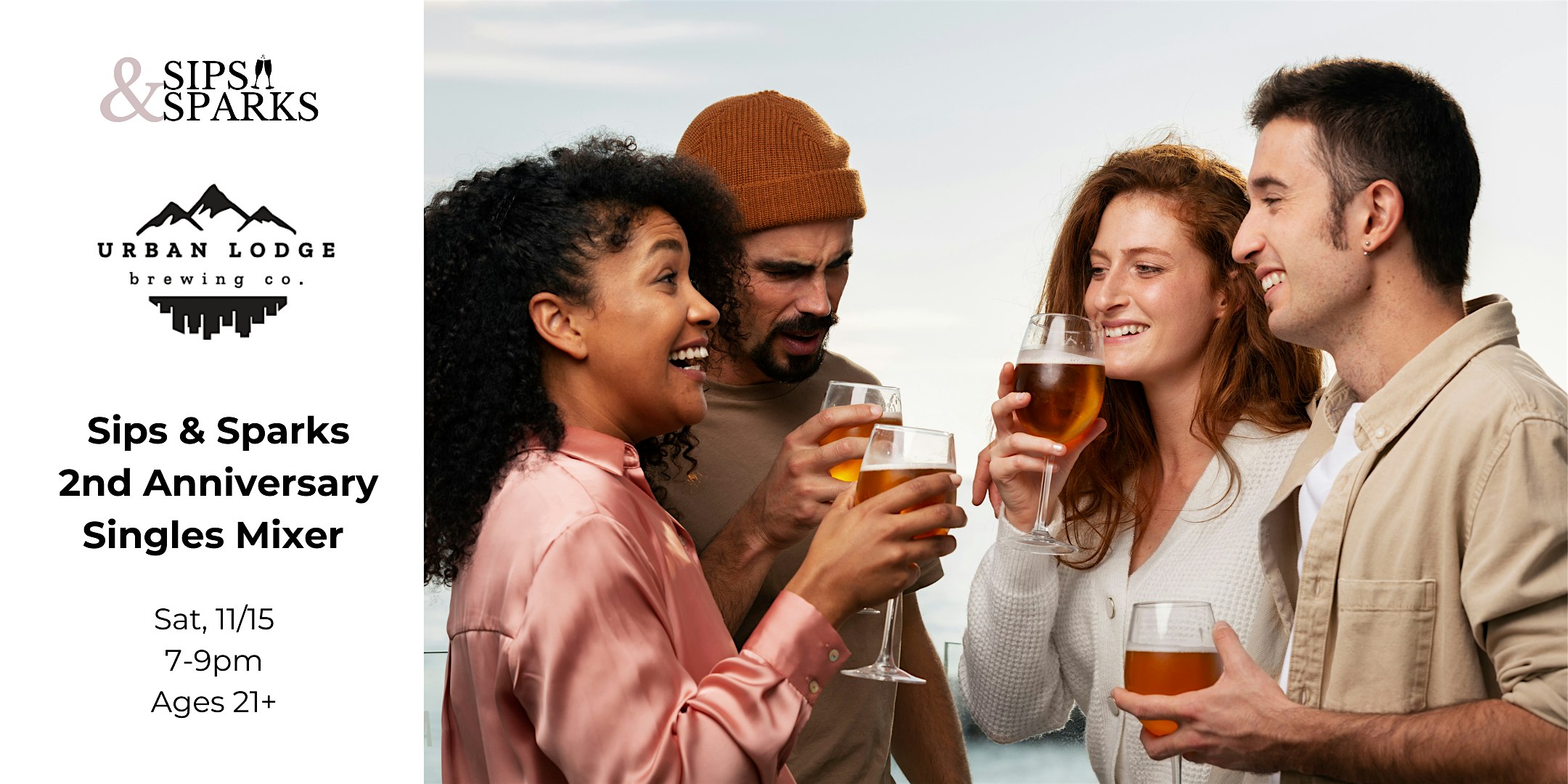 Sips & Sparks 2nd Anniversary Singles Mixer | Ages 21+ at Urban Lodge at Urban Lodge Brewing – Pratt Street – Hartford, CT