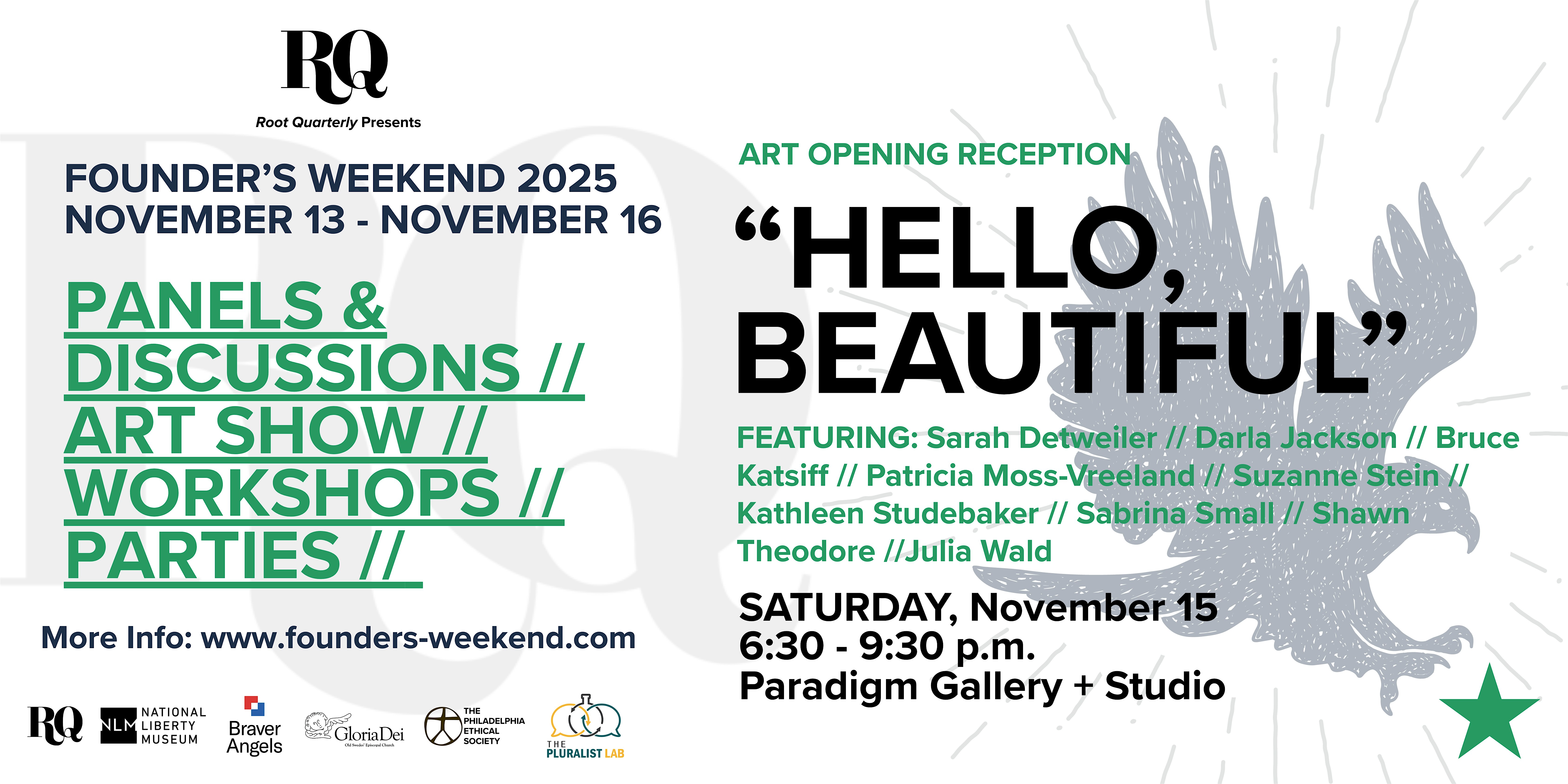 RQ’s FOUNDER’S WEEKEND: “HELLO, BEAUTIFUL” ART OPENING at PARADIGM at Paradigm Gallery + Studio – Philadelphia, PA