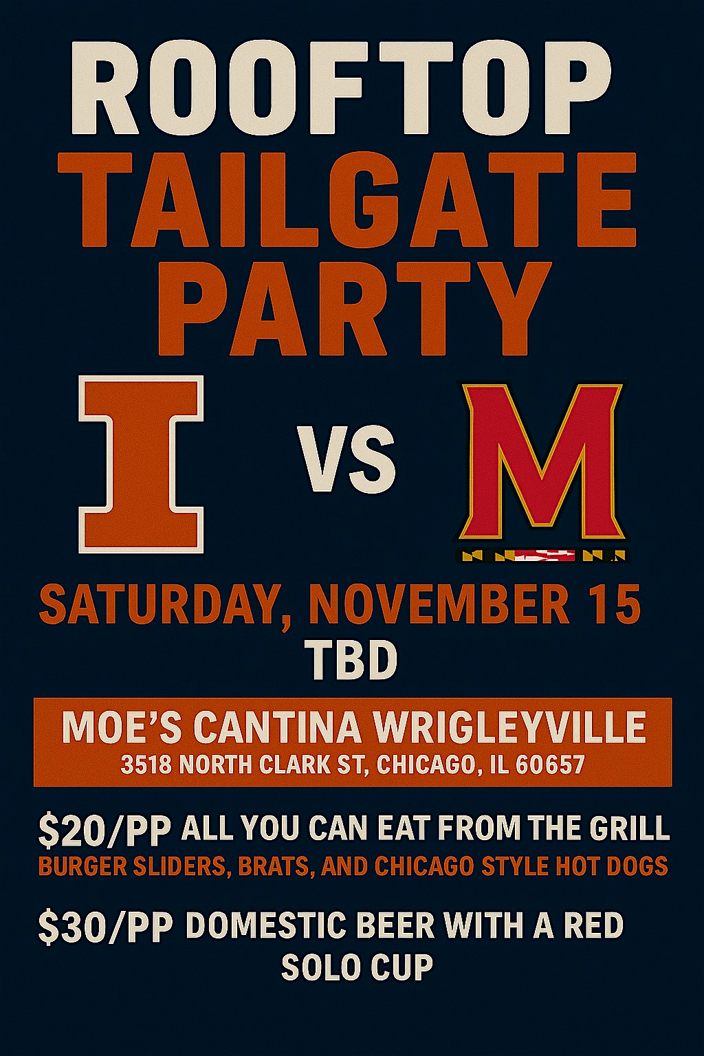 Moes Cantina Wrigley Rooftop Tailgate Party! at Moe’s Cantina – Wrigleyville – Chicago, IL