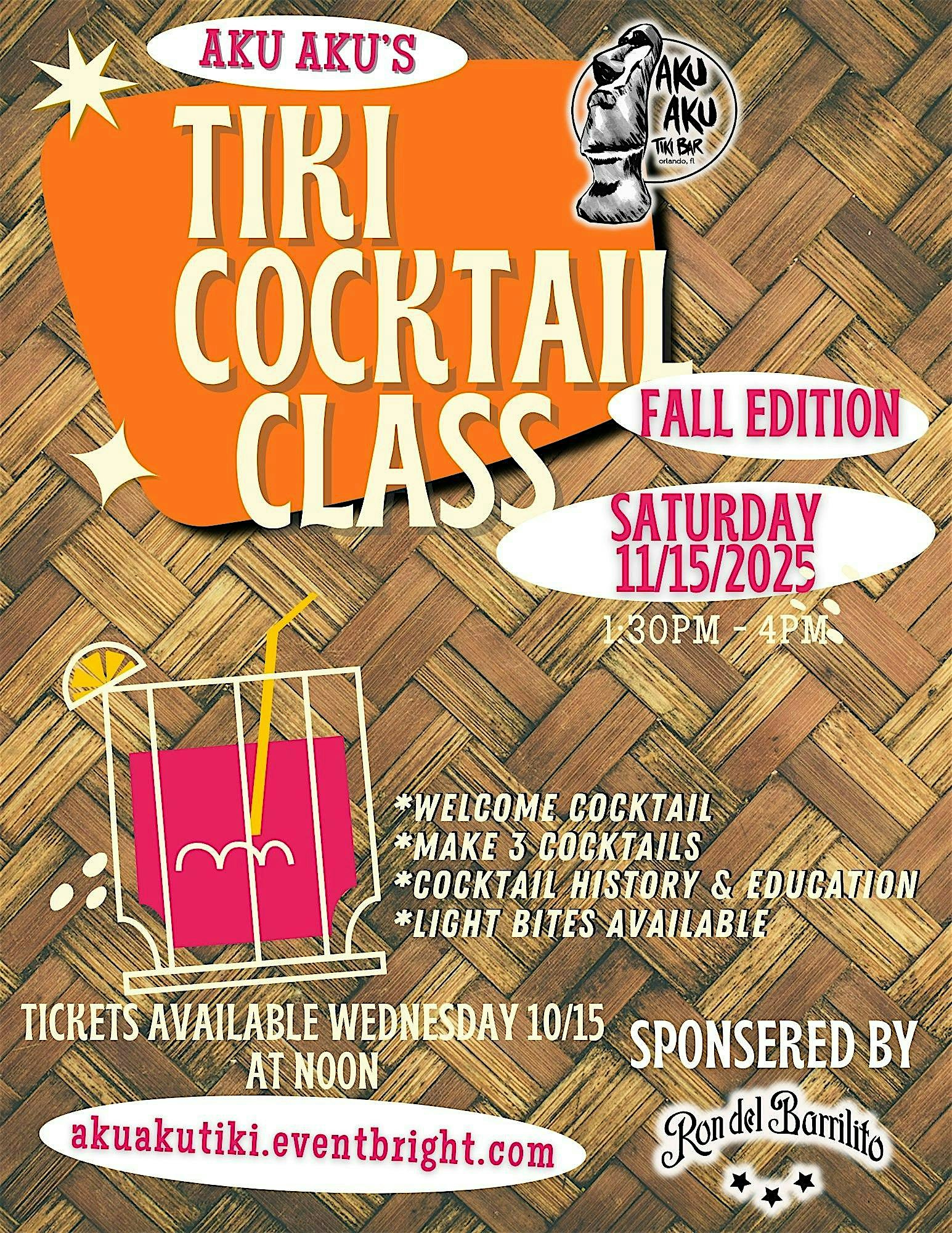 Tiki Cocktail Class Fall Edition at Aku Aku at Aku Aku tiki bar – Orlando, fl