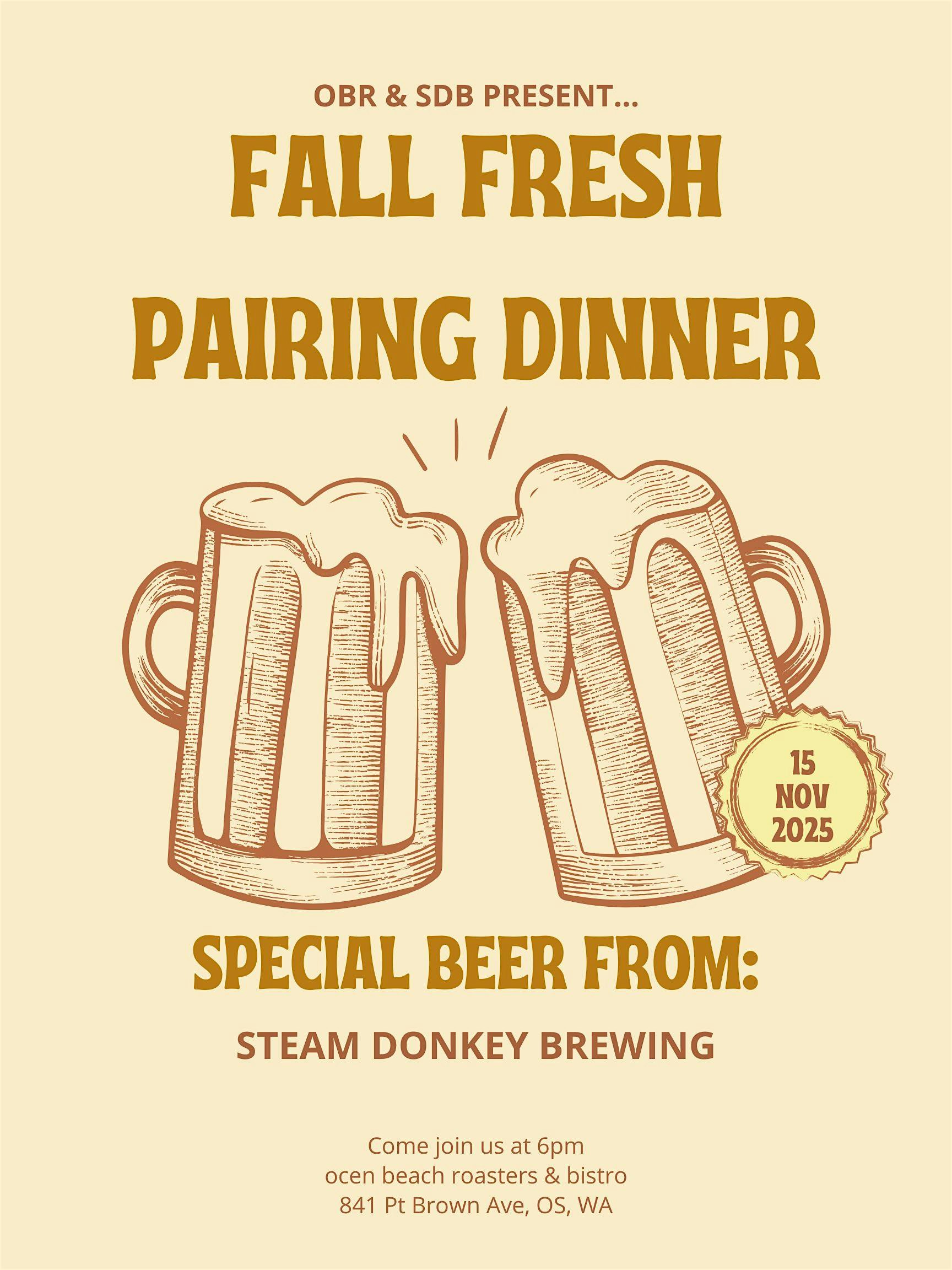 Fall Fresh Pairing Dinner at 841 Point Brown Ave NW – Ocean Shores, WA