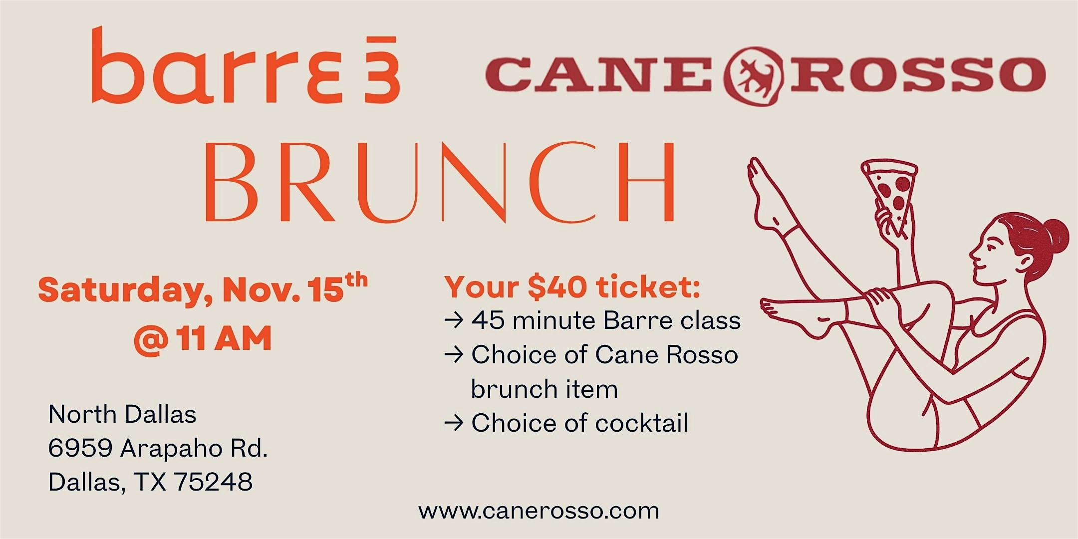 barre3 + Brunch at Cane Rosso at Cane Rosso – Dallas, TX