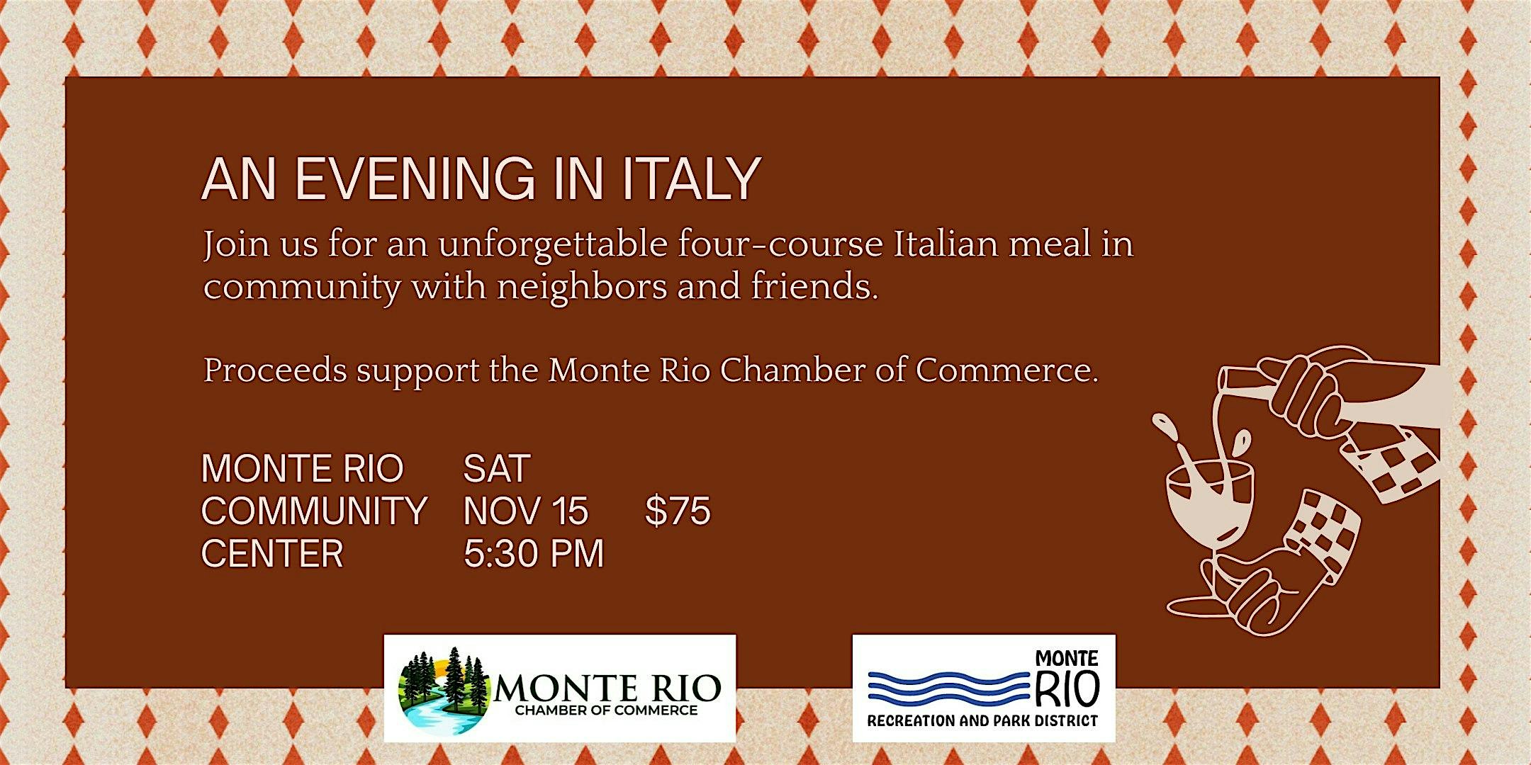 An Evening in Italy at Monte Rio Recreation & Park District – Monte Rio, CA