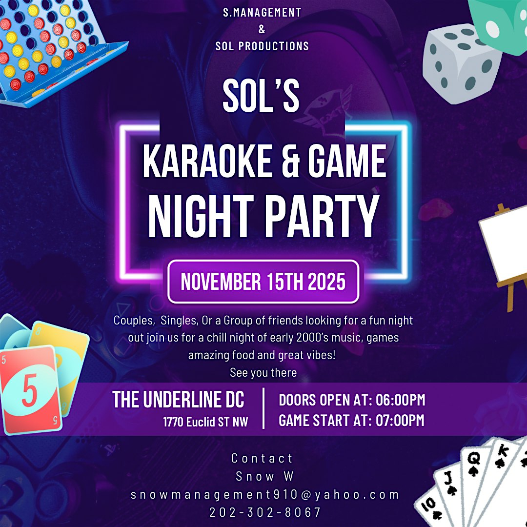 Sol’s Karaoke & Game Night at 1770 Euclid St NW – Washington, DC