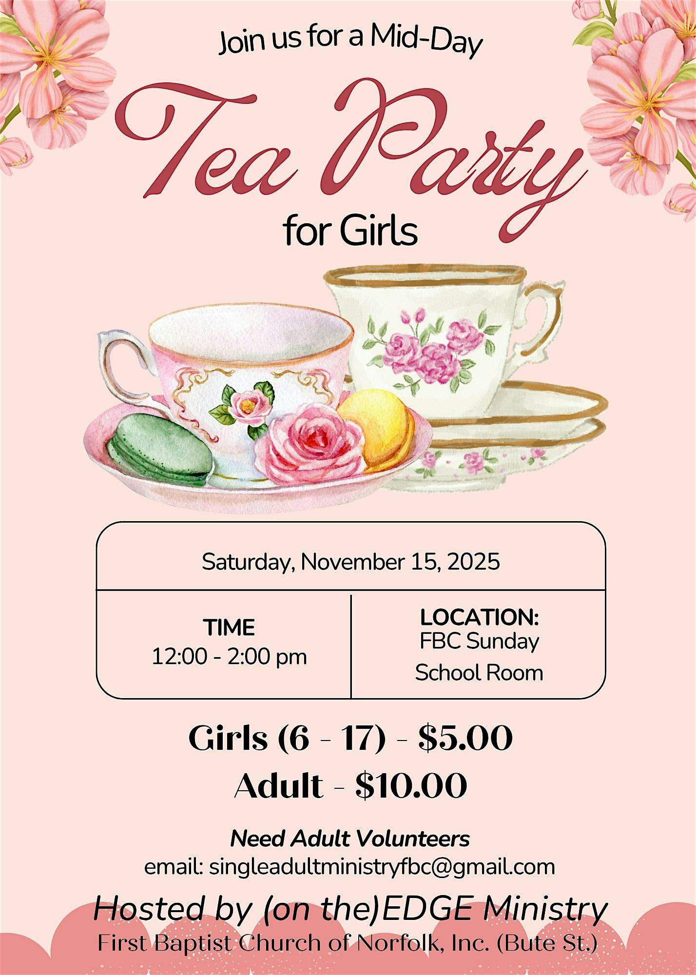 TEA Party for Girls at First Baptist Church – Norfolk, VA