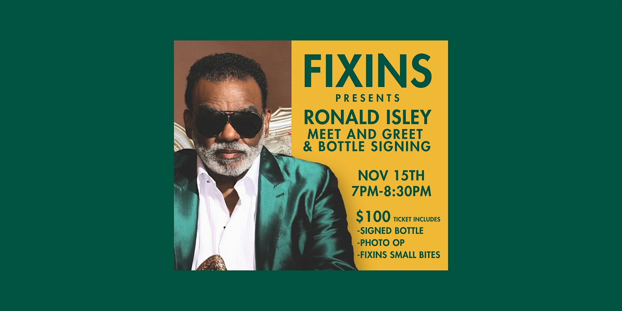 Fixins Presents: Ronald Isley Meet and Greet & Bottle Signing at Fixins Soul Kitchen – Sacramento, CA
