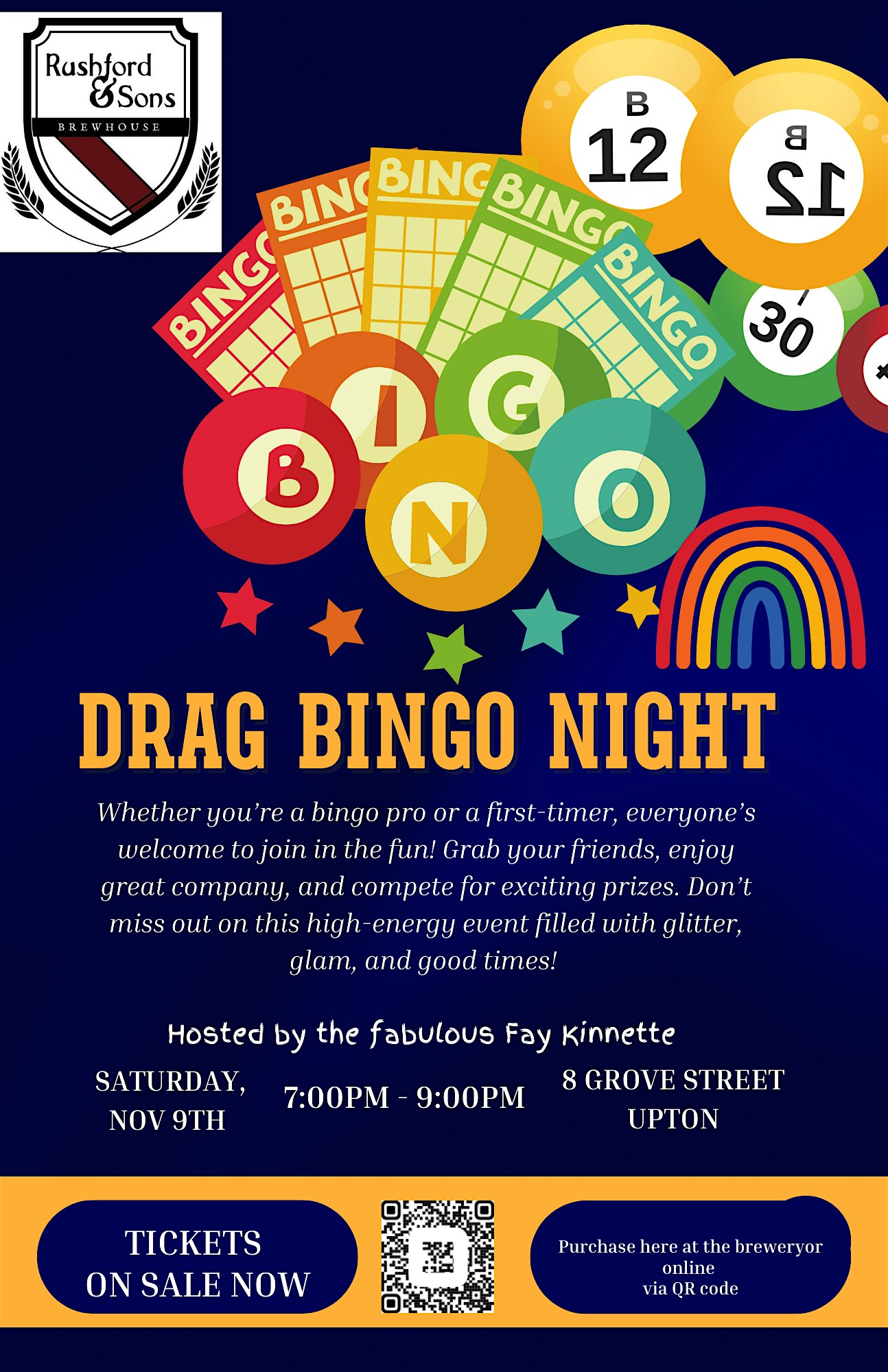 Drag Bingo Night at Rushford & Sons Brewhouse Upton location at Rushford & Sons Brewhouse, Grove Street, Upton, MA, USA – Upton, MA