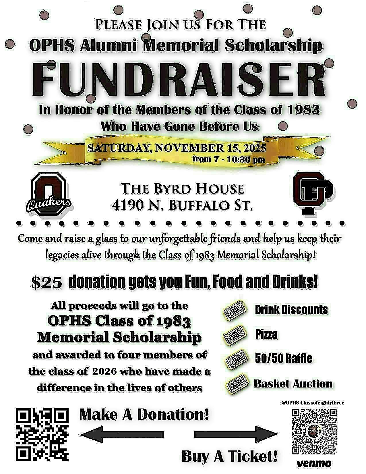 OPHS Annual Alumni Memorial Scholarship Fundraiser at The Byrd House – Orchard Park, NY