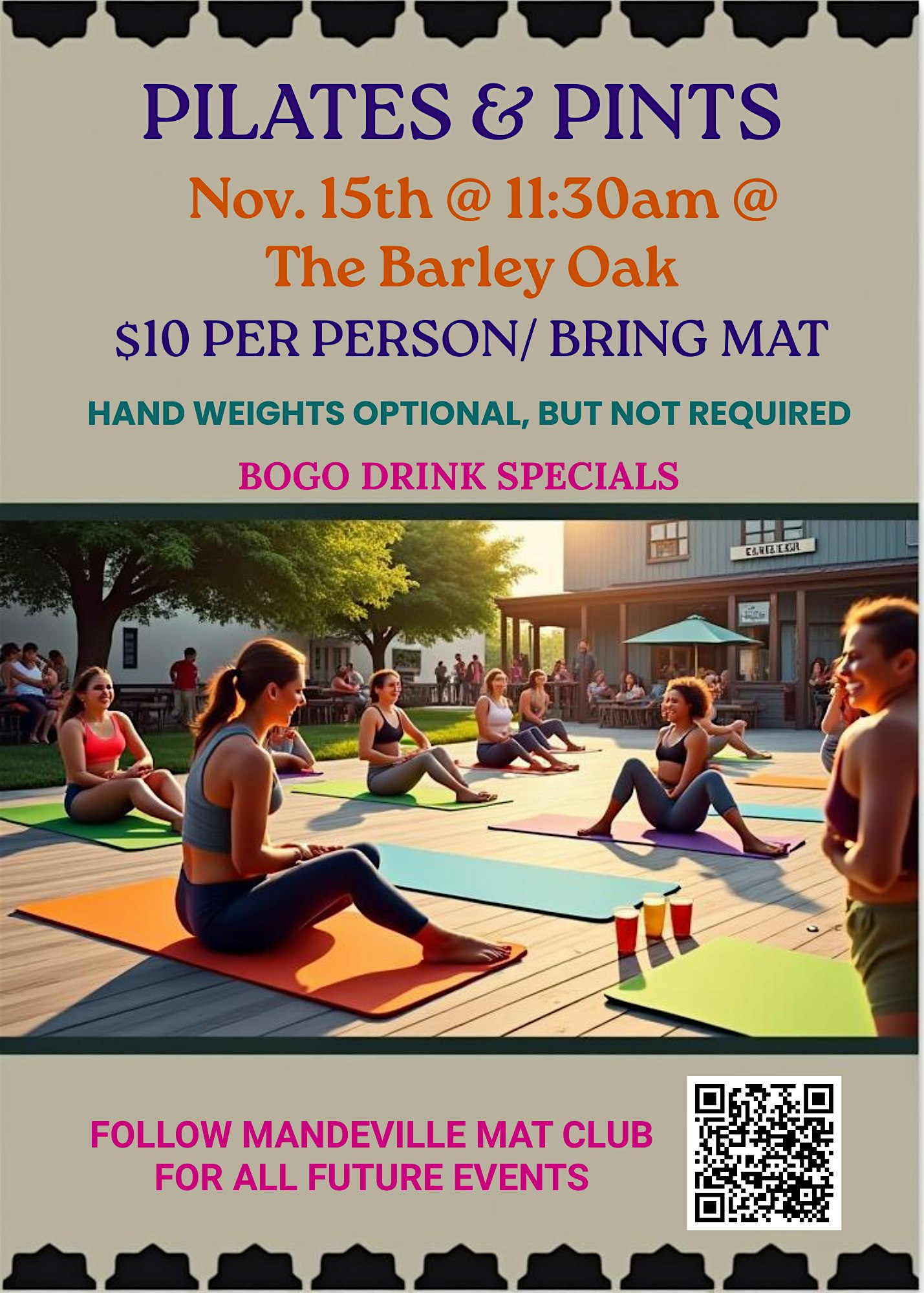 Pilates & Pints at Barley Oak – Mandeville, LA