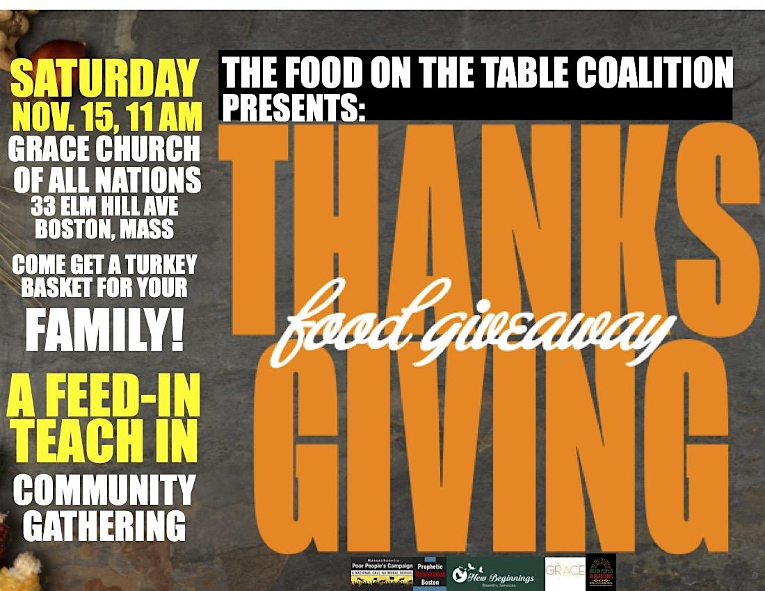 FREE TURKEY GIVE AWAY! Join us for a Thanksgiving Food Drive. at Grace Church of All Nations – Boston, MA