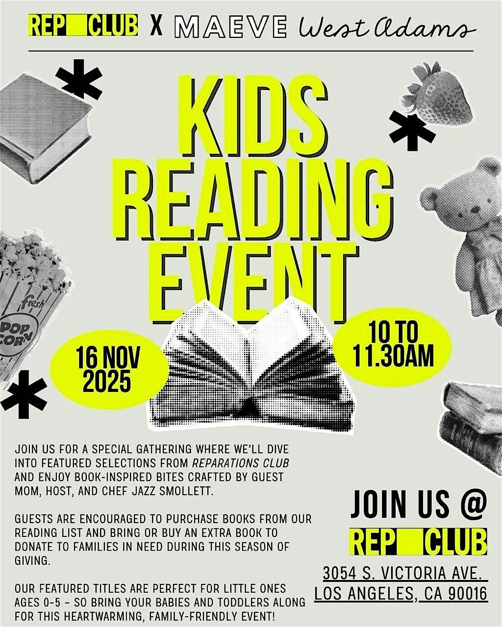 Rep Club x Maeve West Adams: Kids Reading + Book Drive at Reparations Club – Los Angeles, CA