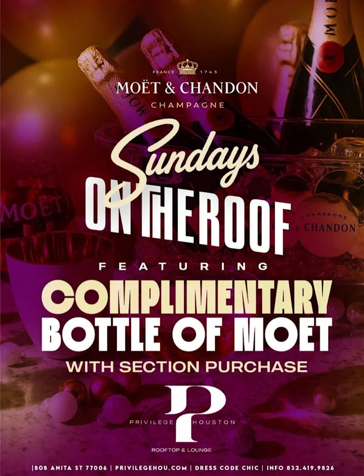 Sunday Funday Rooftop – Free Moet at Privilege Rooftop & Lounge – Houston, TX