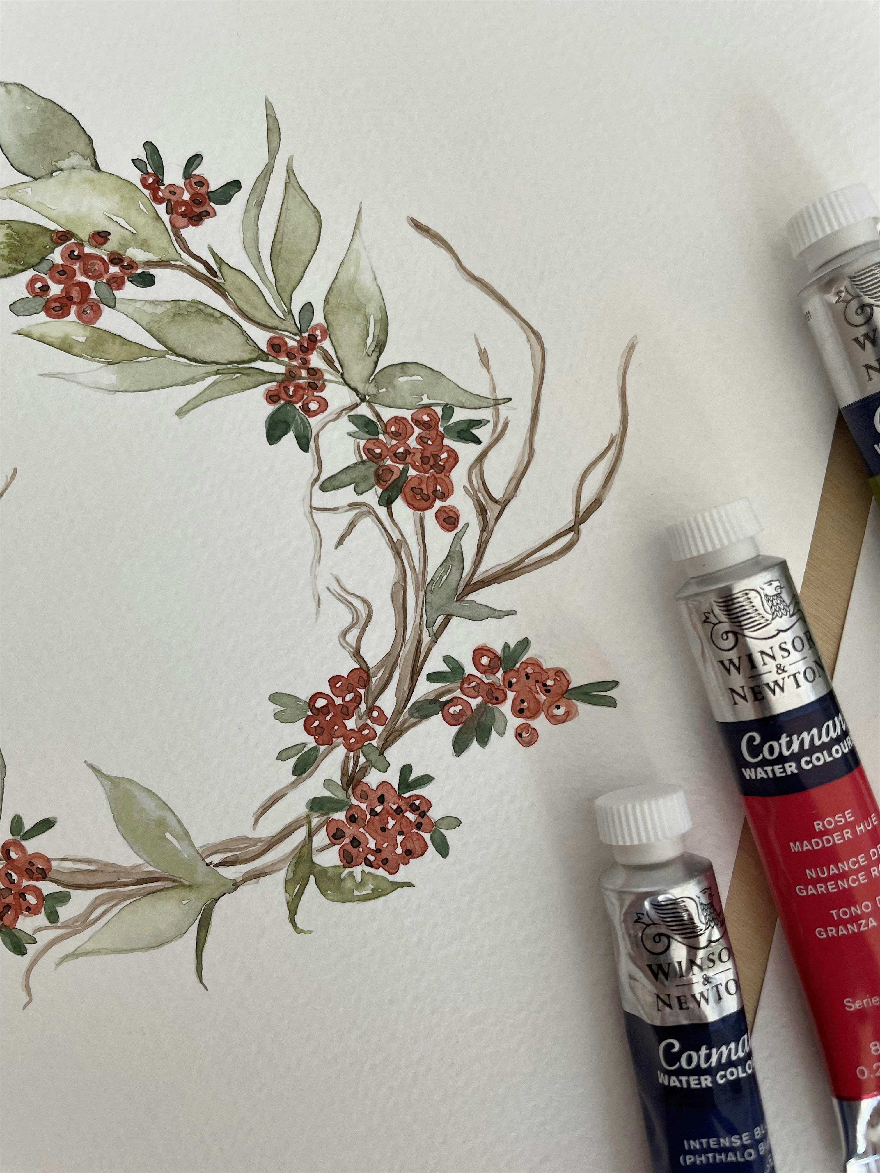 Make your own Holiday cards ~ botanical watercolor session at 468 Thames St – Newport, RI