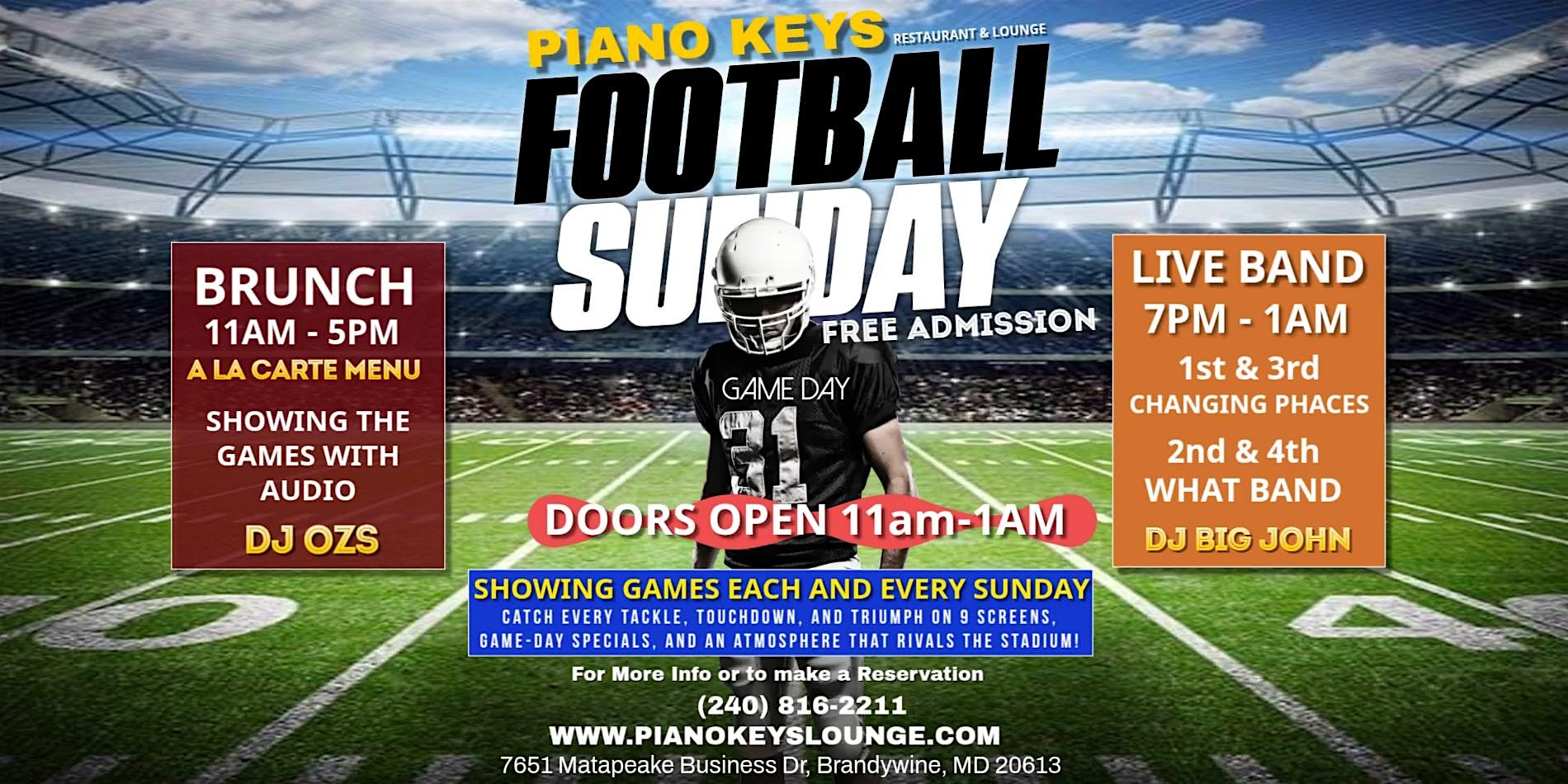 Sunday Football @ Piano Keys Lounge Every Sundays at Piano Keys Restaurant and Lounge – Brandywine, MD