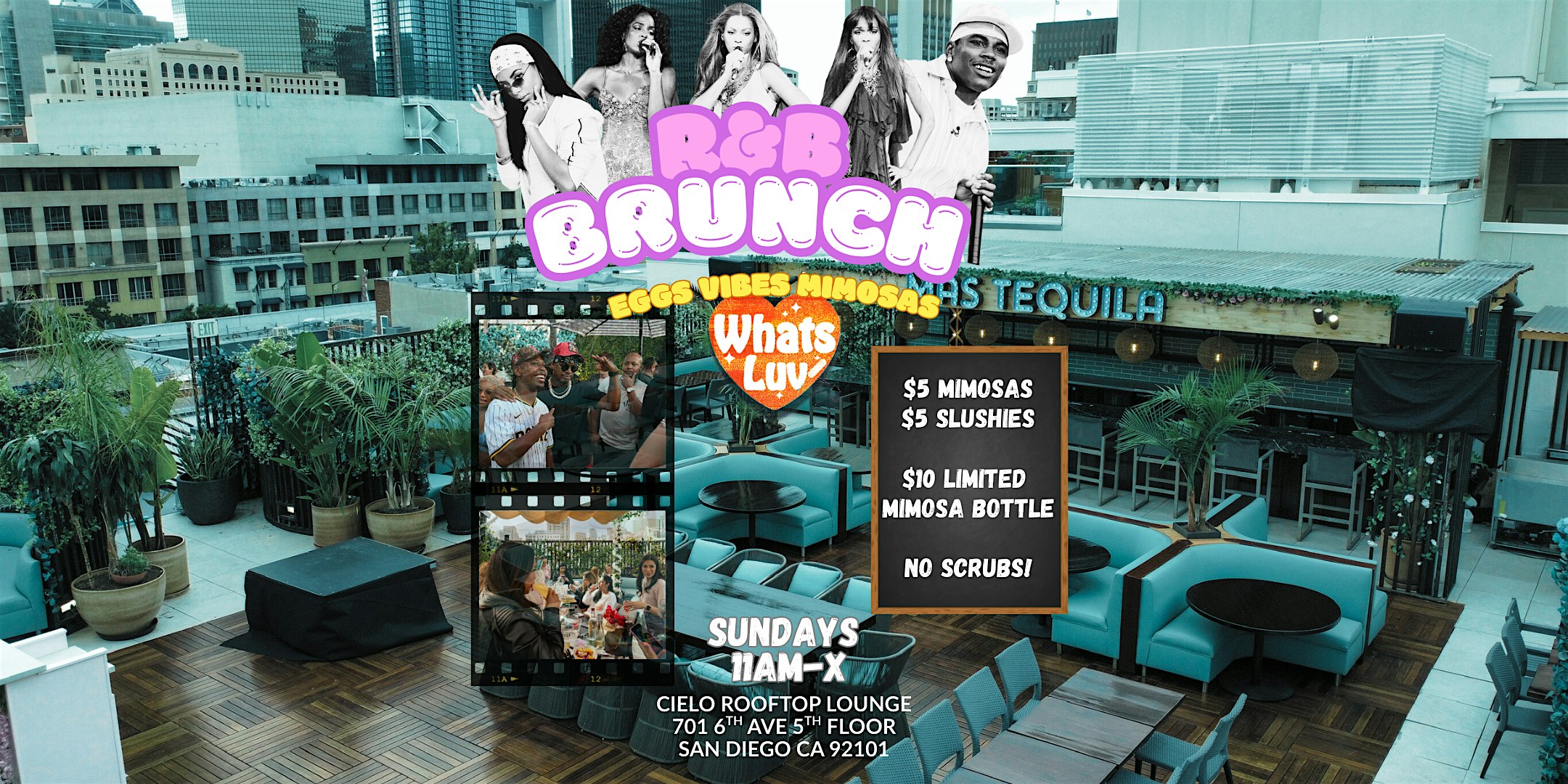 RNB Rooftop Brunch $5 mimosas & slushies at Cielo Rooftop Lounge – San Diego, CA