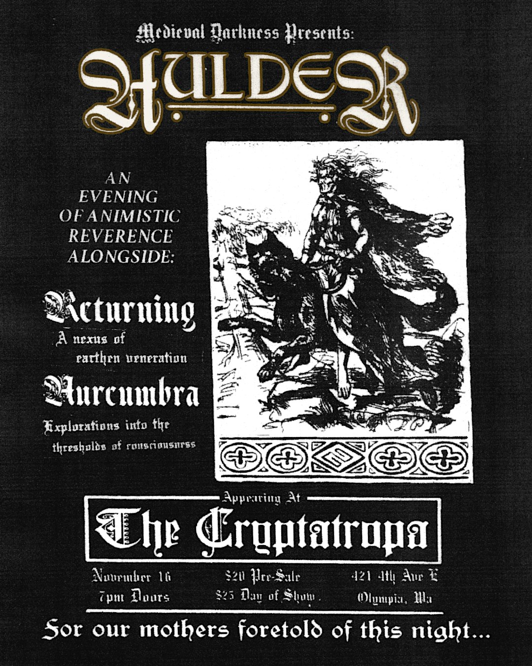 HULDER // RETURNING // AUREUMBRA – Live at The Cryptatropa at Cryptatropa Bar – Olympia, WA