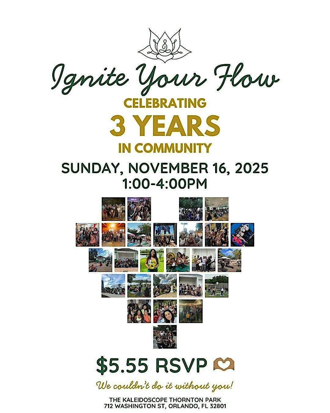 Ignite Your Flow 3 Year Celebration – Yoga Party! at Kaleidoscope Thornton Park – Orlando, FL
