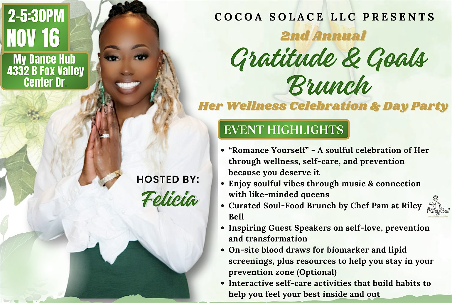 2nd Annual Gratitude & Goals Brunch – Her Wellness Celebration & Day Party at My Dance Hub – Aurora, IL