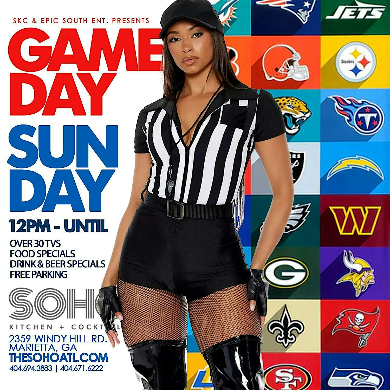 GAMEDAY SUNDAYS @ SOHO W/ FOOD & DRINK SPECIALS, BRUNCH, FOOTBALL & FUN! at SOHO Lounge – Marietta, GA