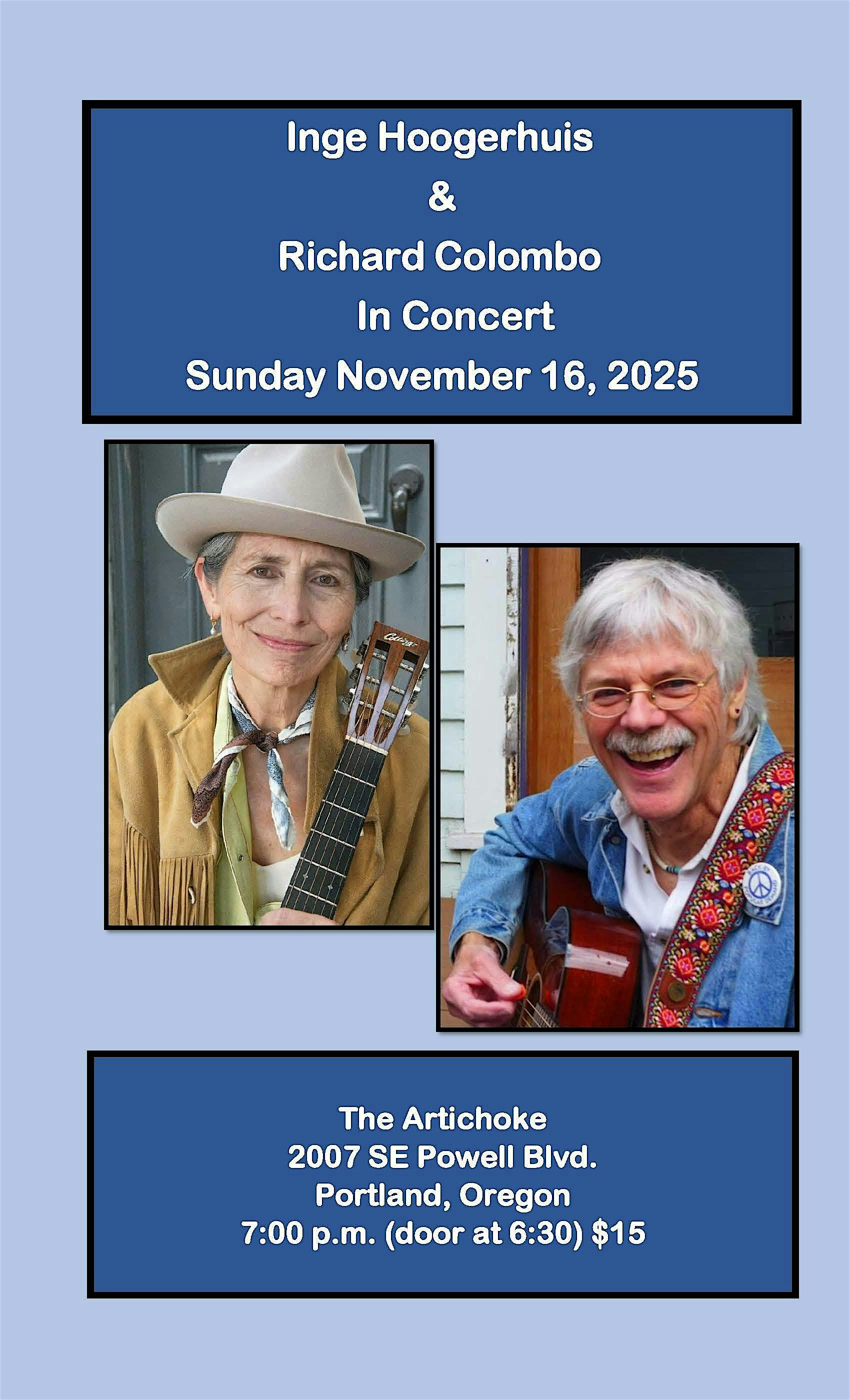 Richard Colombo and Inge Hoogerhuis at Artichoke Community Music – Portland, OR