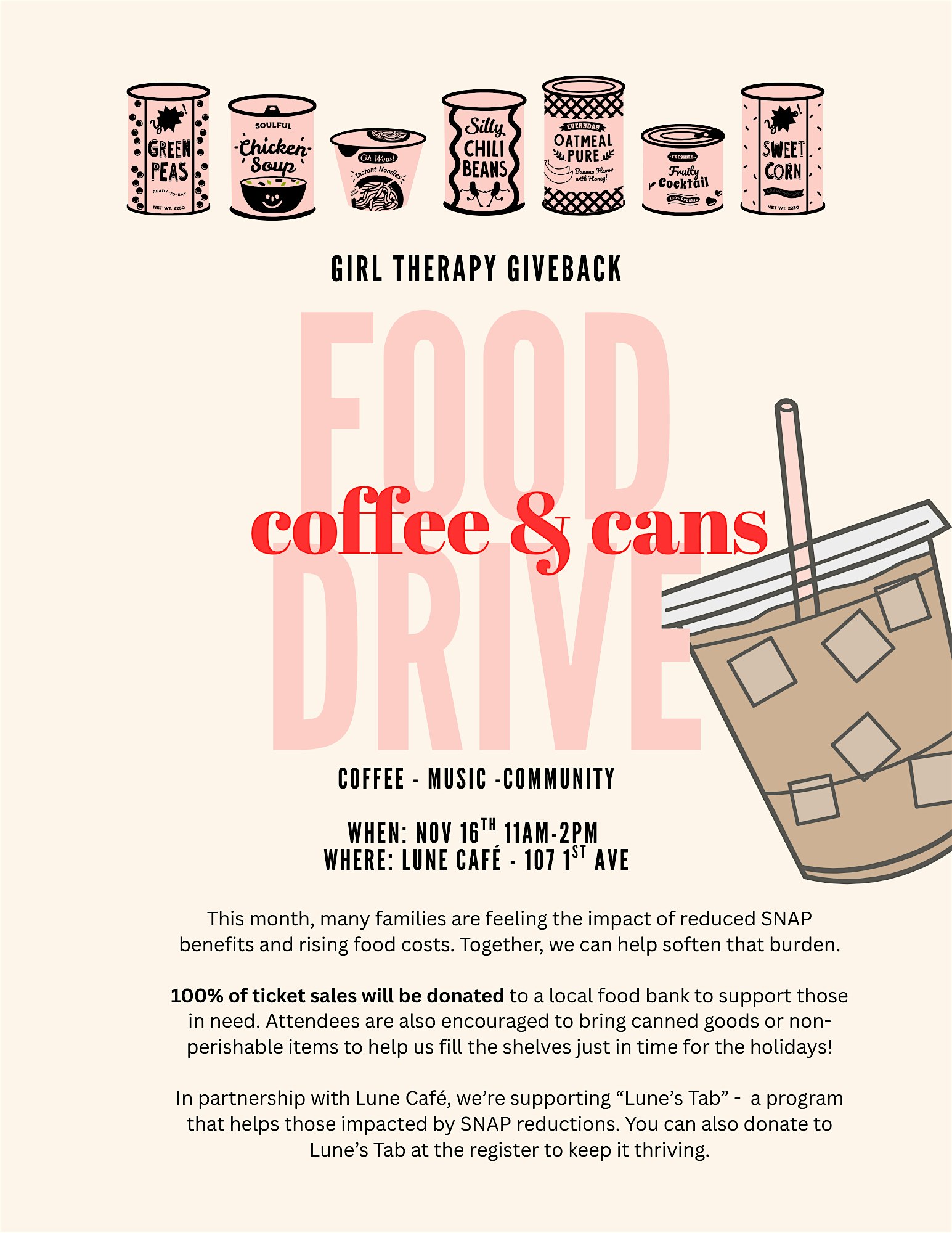 Coffee & Cans Food Drive at Lune Cafe – Seattle, WA