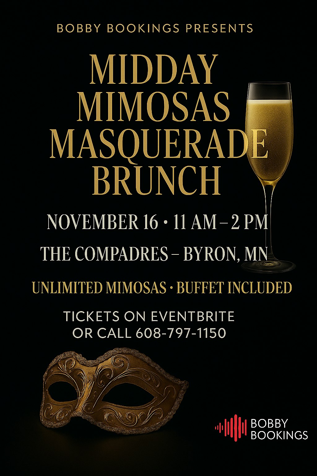 Midday Mimosas Masquerade Brunch at The Compadres – Byron, MN