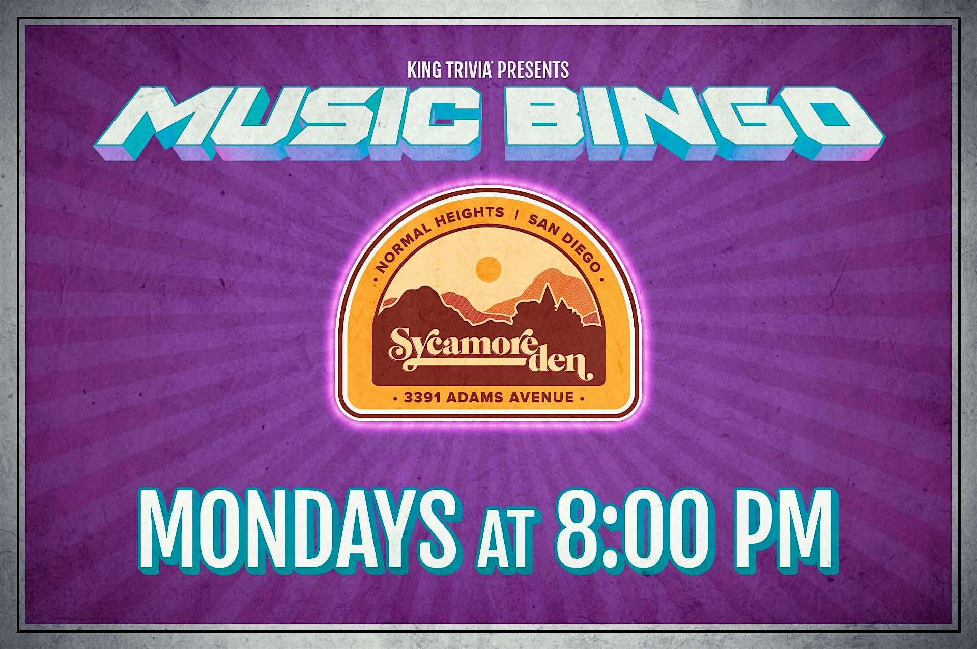 Music Bingo at Sycamore Den at Sycamore Den – San Diego, CA