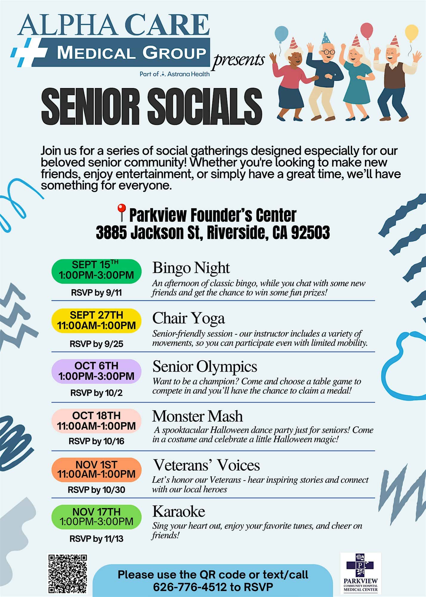 Senior Socials at 3885 Jackson St – Riverside, CA