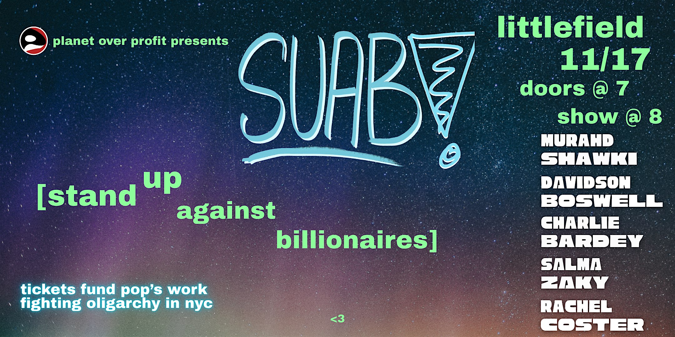 Stand Up Against Billionaires! at littlefield – Brooklyn, NY