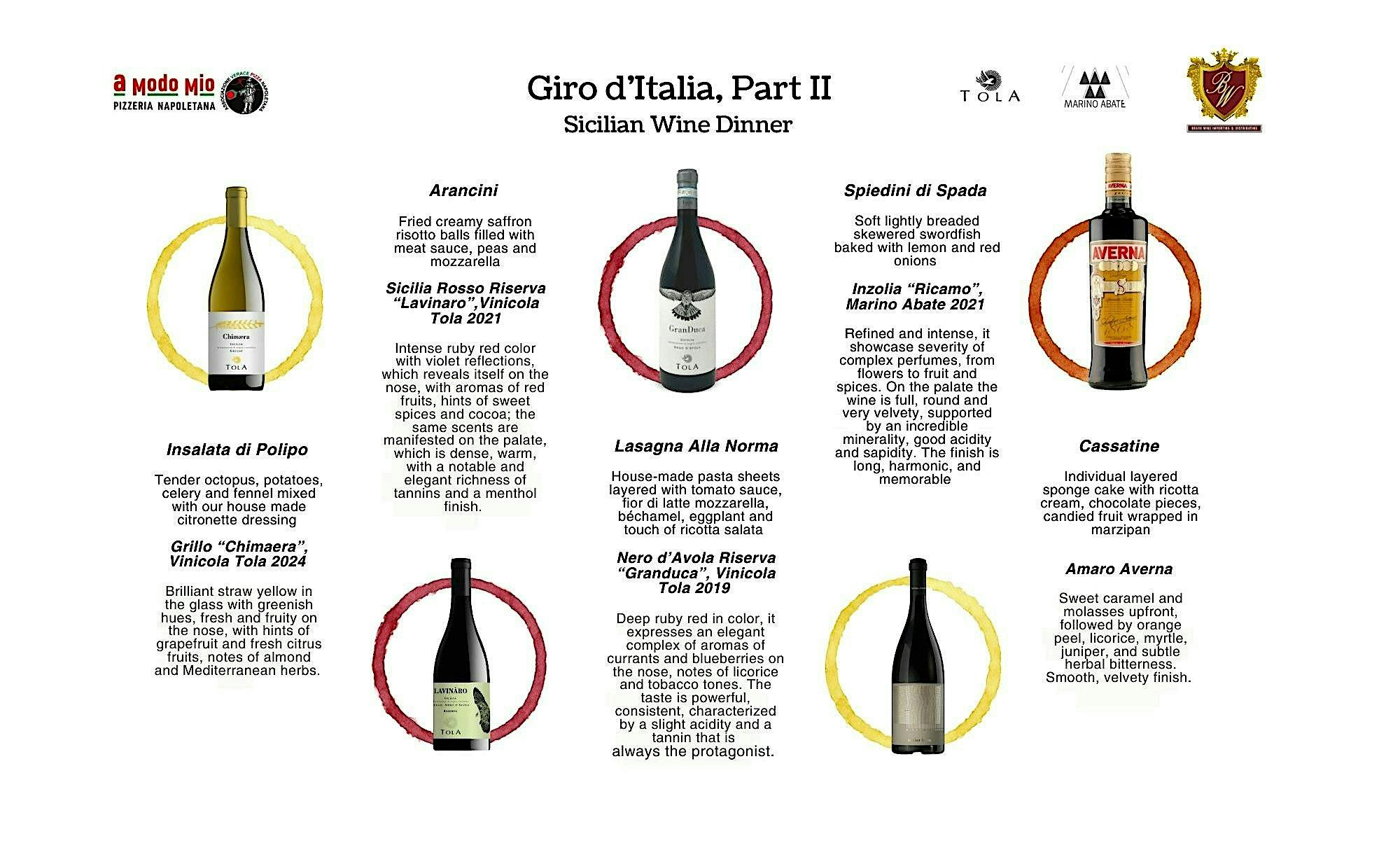 Giro d’Italia, Part II – Sicilian Wine Dinner at A Modo Mio – Arlington, VA