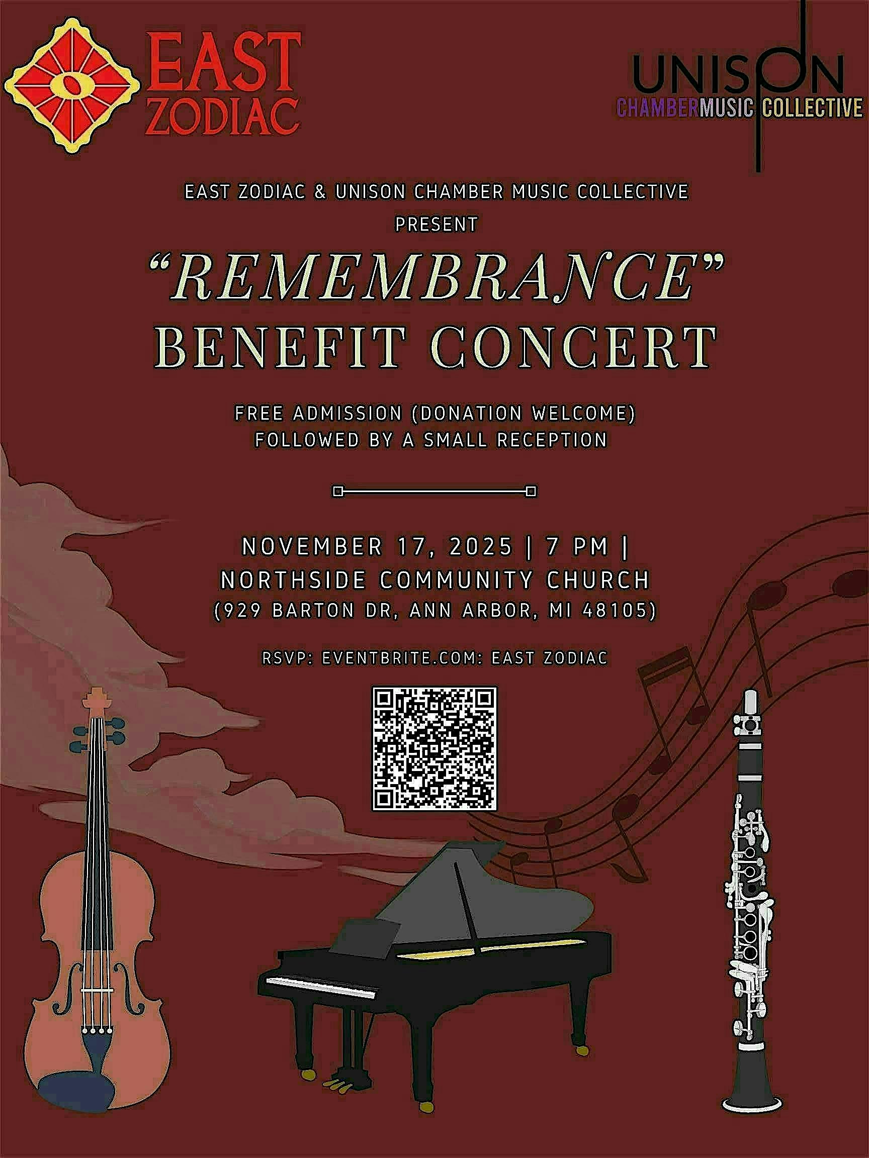 East Zodiac & Unison Chamber Music Collective Benefit Concert “Remembrance” at Northside Community Church – Ann Arbor, MI