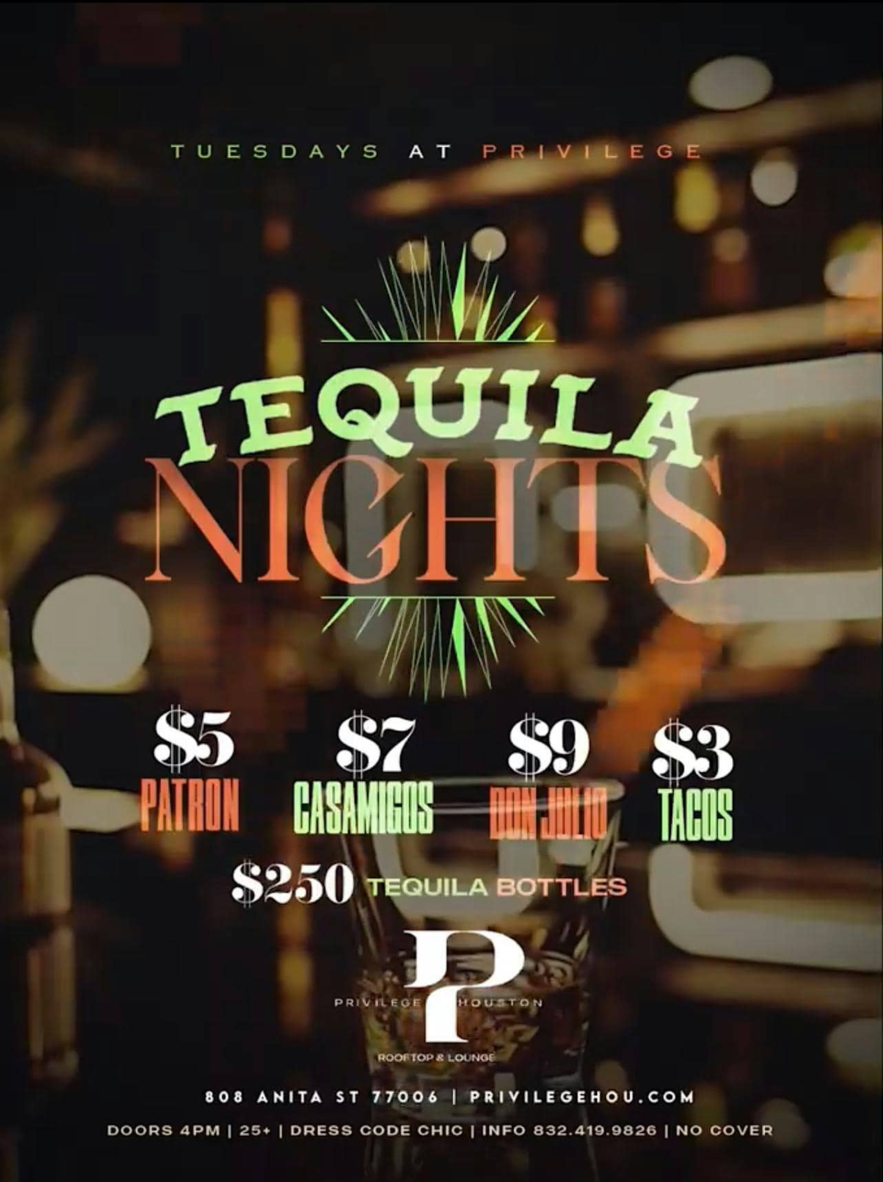 “Tequila Nights” Every Tuesday At Privilege Rooftop & Lounge at Privilege Houston – Houston, TX